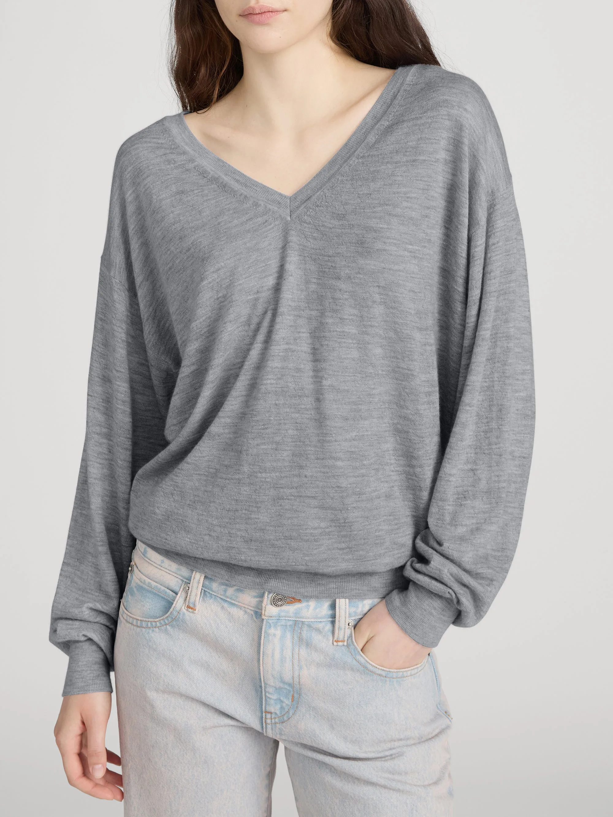 The Cashmere V Neck Sweater -- Heather Grey sold by Frame Denim product image thumbnail 3