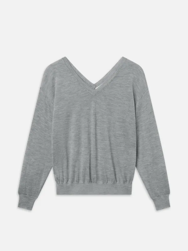 The Cashmere V Neck Sweater -- Heather Grey made by Frame Denim