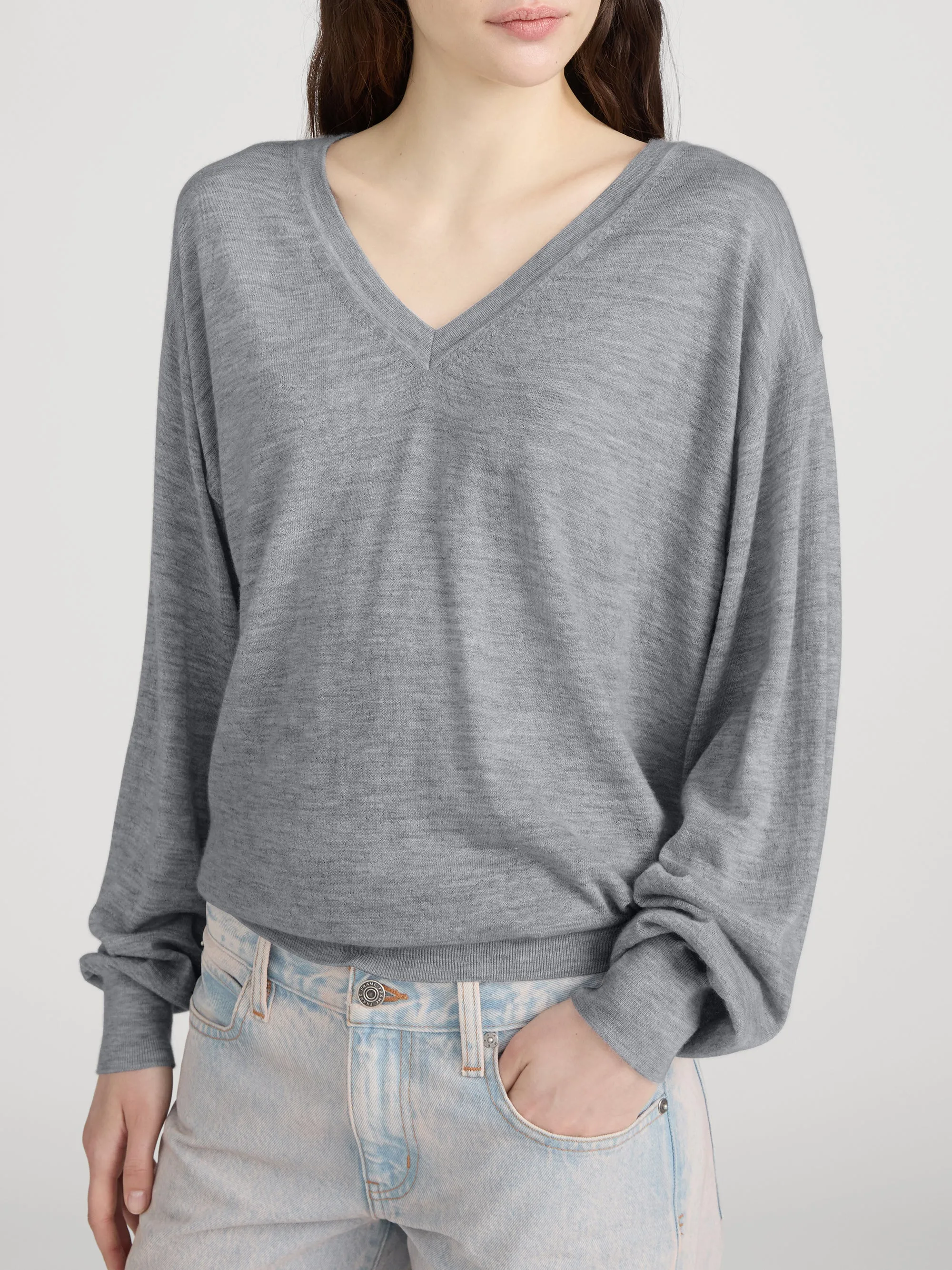 The Cashmere V Neck Sweater -- Heather Grey sold by Frame Denim product image thumbnail 4