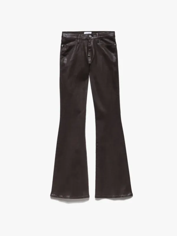 Le High Flare Coated -- Dark Chocolate sold by Frame Denim