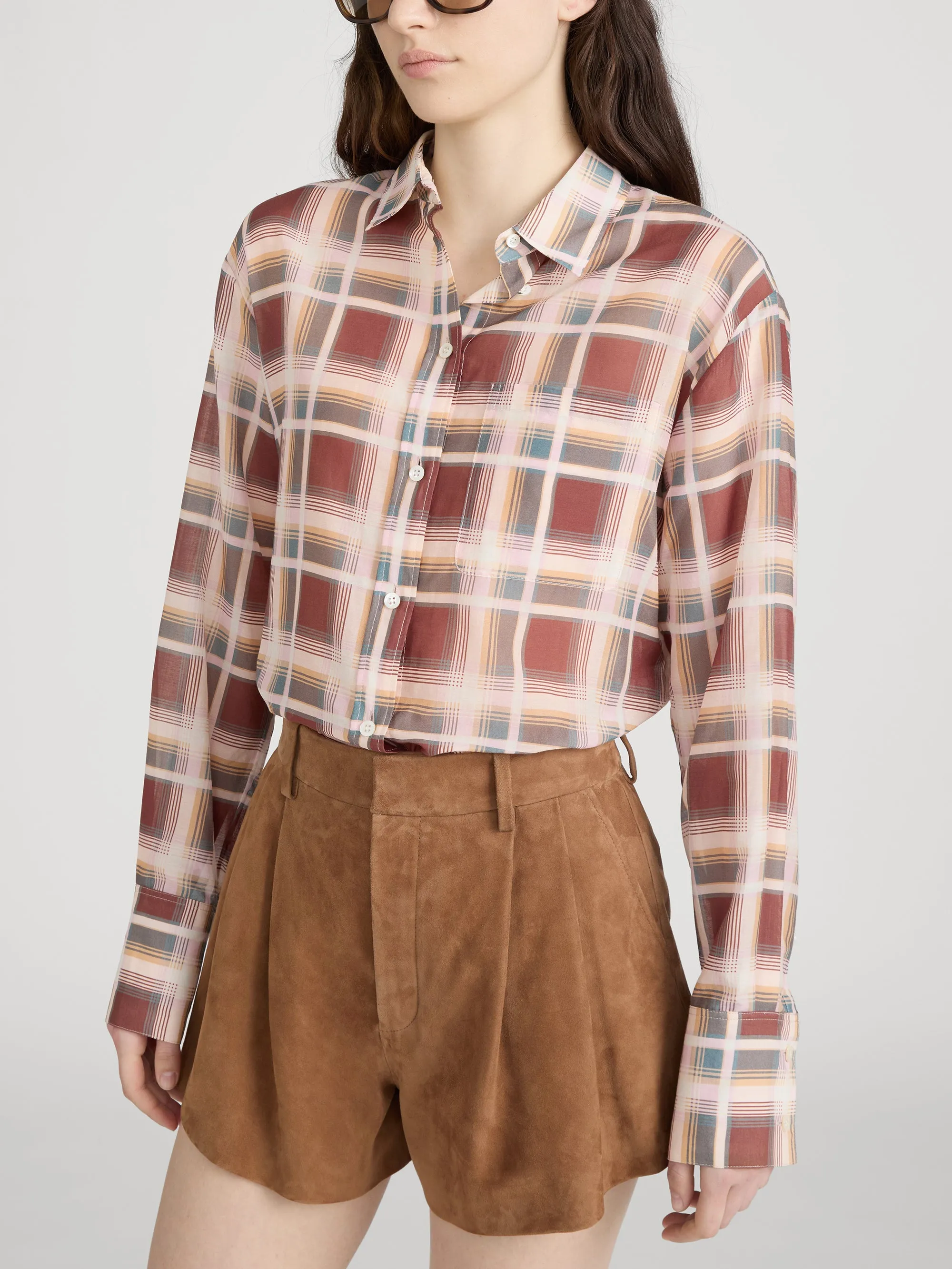 The Plaid Boy Shirt -- Silver Peony Plaid sold by Frame Denim product image thumbnail 4