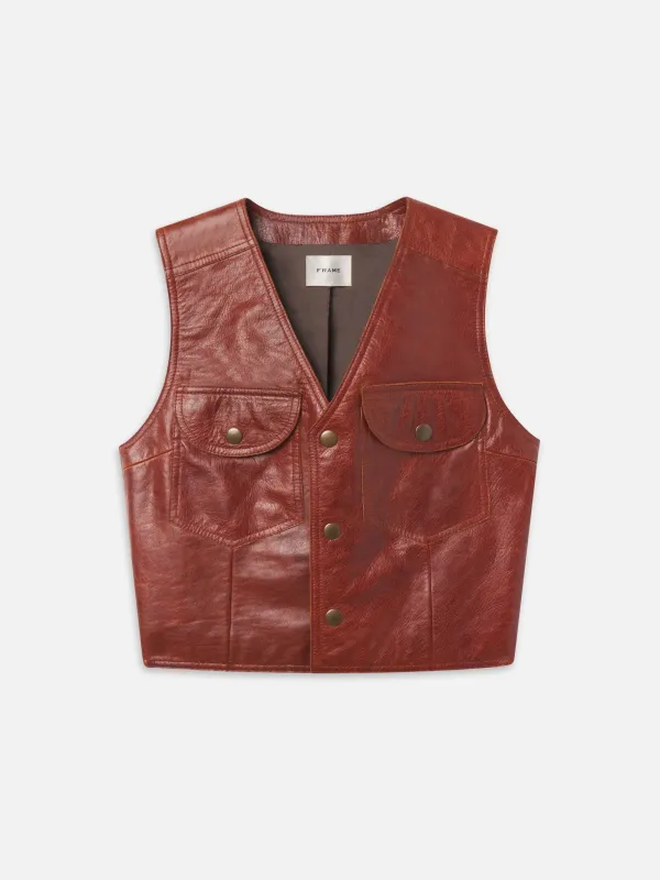 The Leather Utility Vest -- Brown made by Frame Denim
