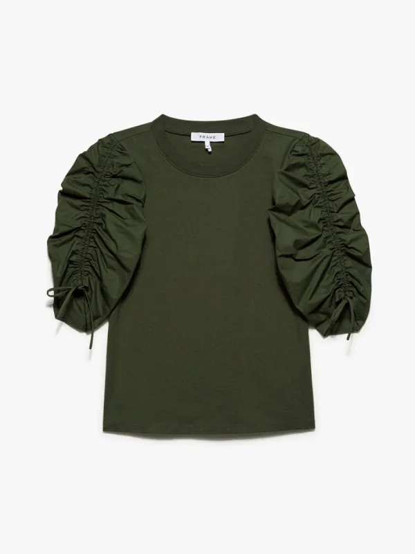 Ruched Tie Sleeve Tee -- Fatigue sold by Frame Denim