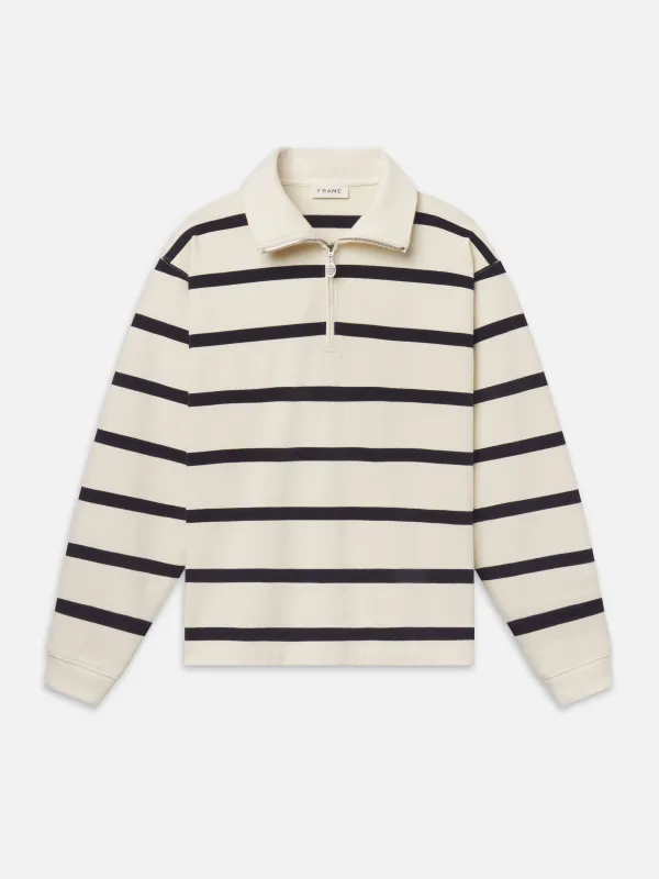 Striped Half-Zip Sweatshirt -- Navy Stripe made by Frame Denim