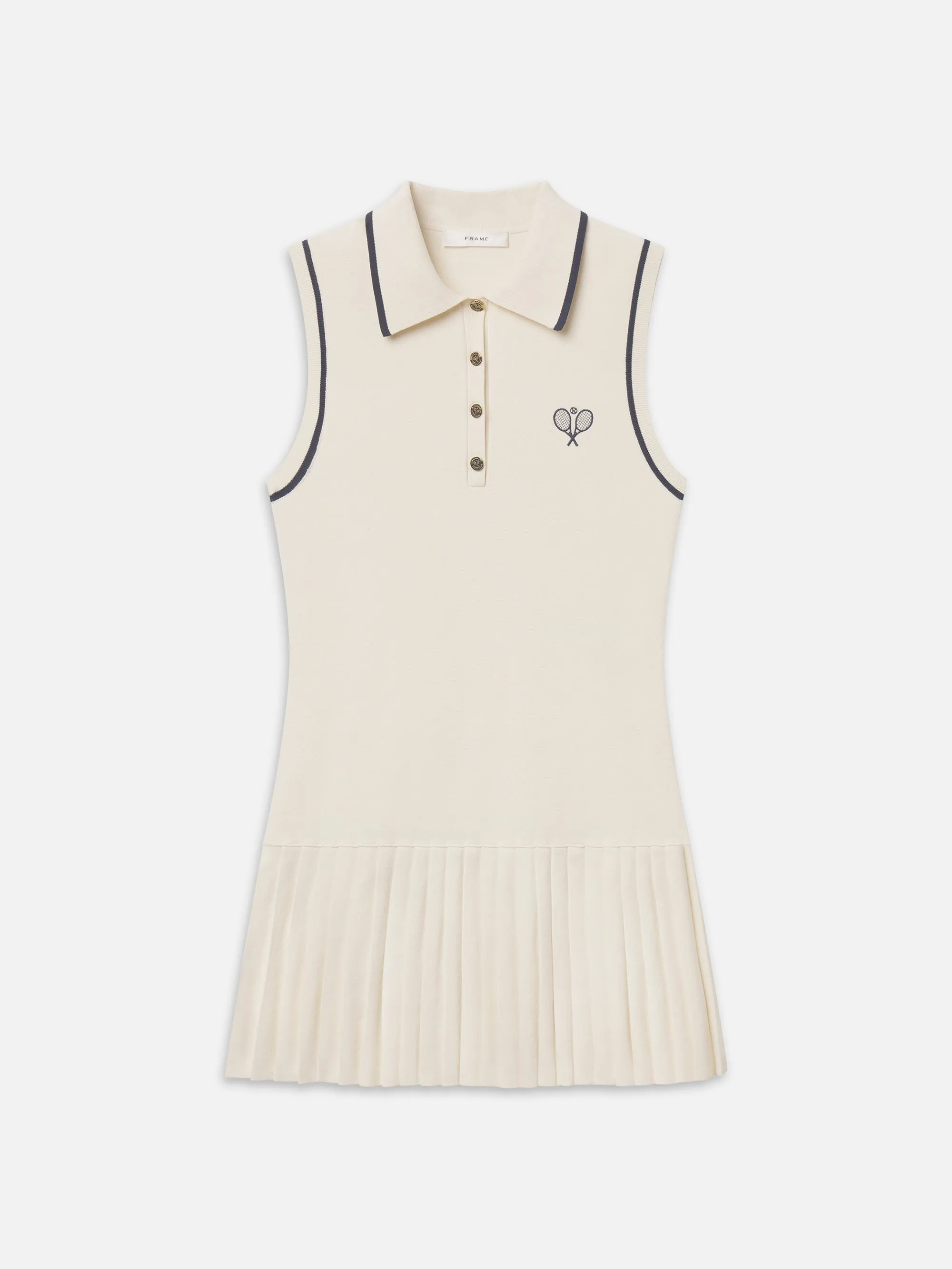 The Tennis Pleated Mini Dress -- Cream Multi sold by Frame Denim