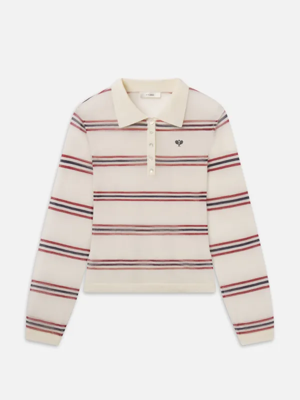 The Tennis Polo -- Garnet Multi Stripe made by Frame Denim