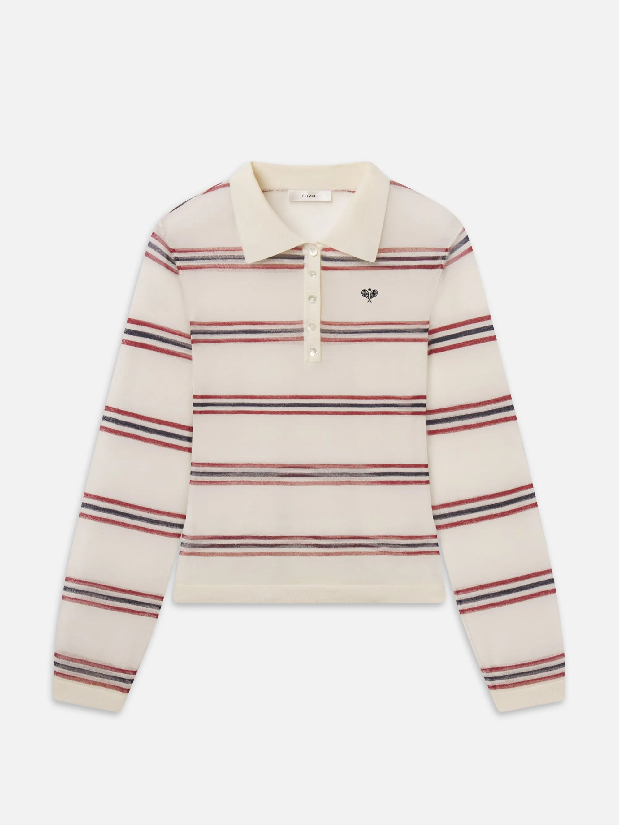 The Tennis Polo -- Garnet Multi Stripe sold by Frame Denim