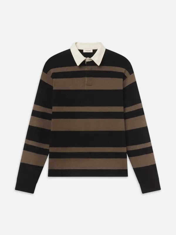 Rugby Polo Sweater -- Black/Brown Stripe made by Frame Denim