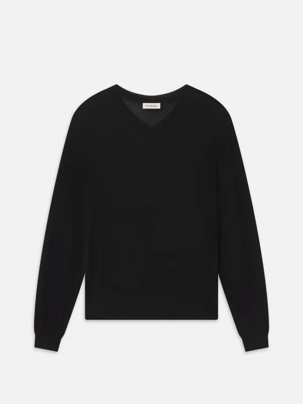 Fine Gauge V-Neck Sweater -- Black made by Frame Denim