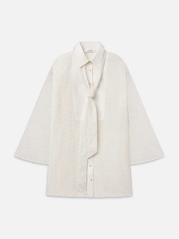 The Eyelet Tuxedo Dress -- White made by Frame Denim