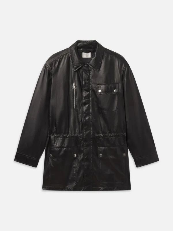 The Paper Leather Safari Jacket -- Black made by Frame Denim