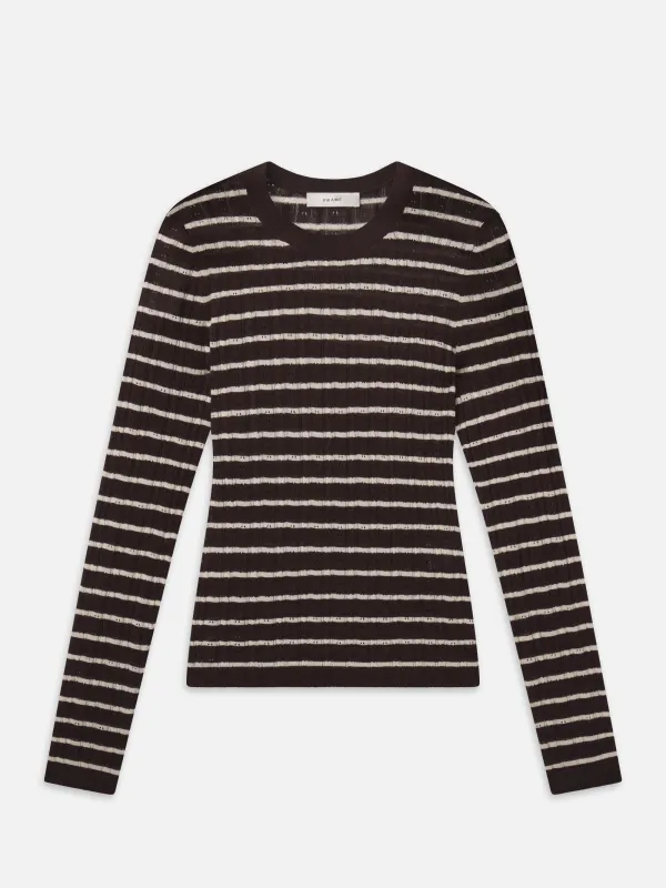 The Pointelle Stripe Crewneck -- Chestnut Multi Stripe made by Frame Denim