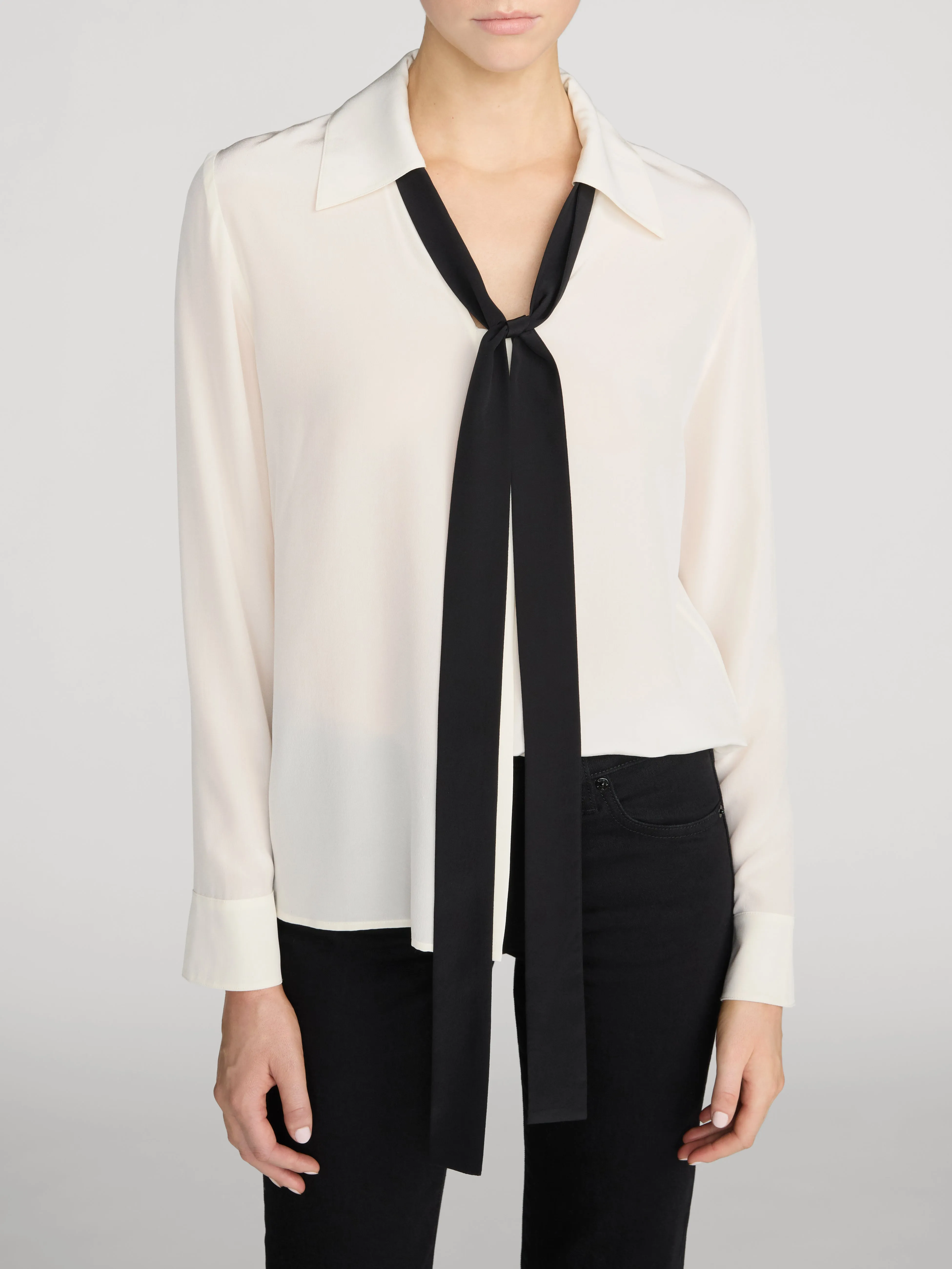 The Contrast Tie Shirt -- Cream sold by Frame Denim product image thumbnail 3