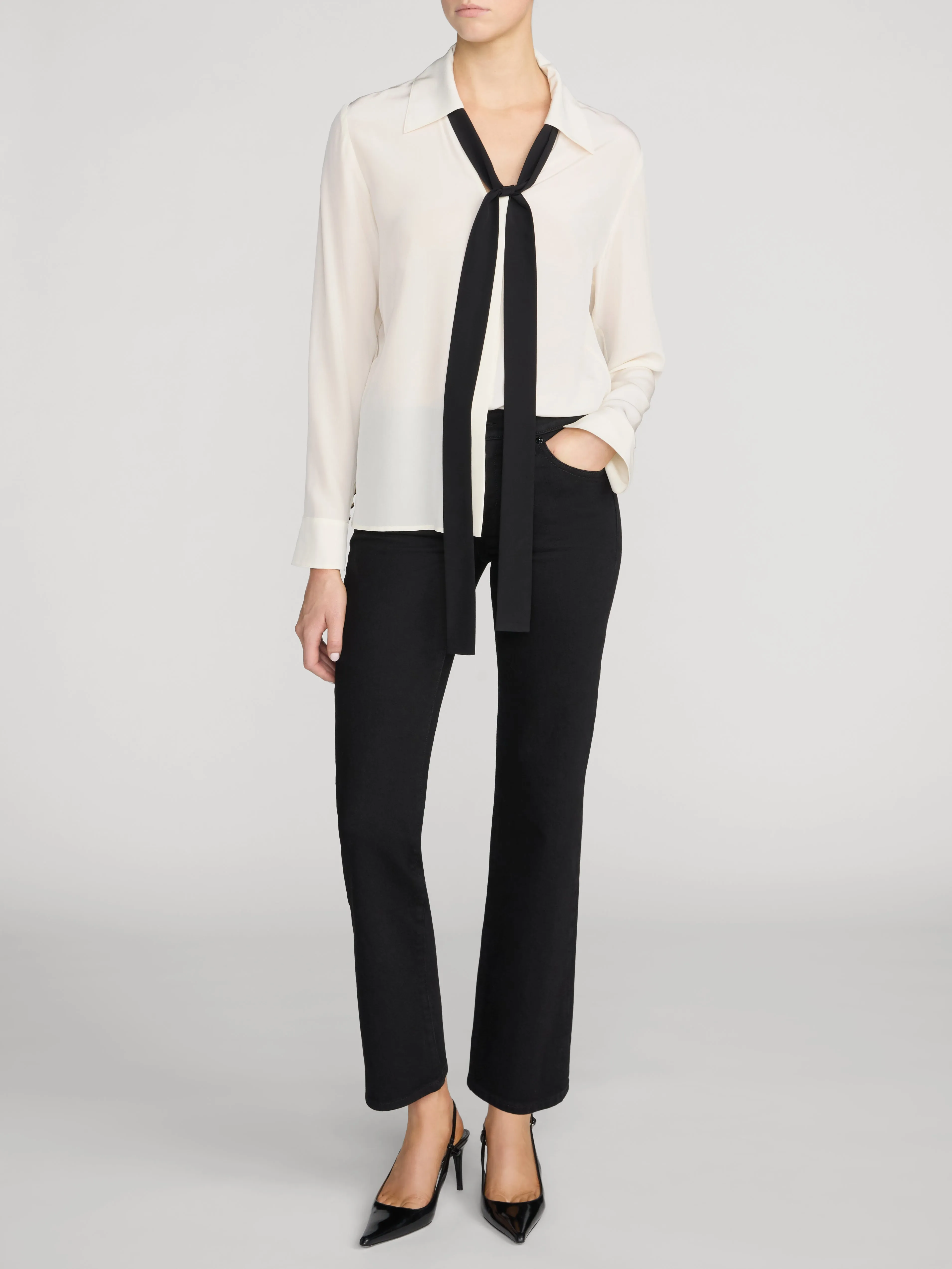 The Contrast Tie Shirt -- Cream sold by Frame Denim product image thumbnail 2
