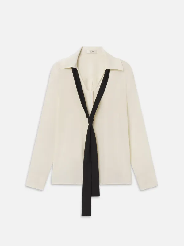 The Contrast Tie Shirt -- Cream made by Frame Denim