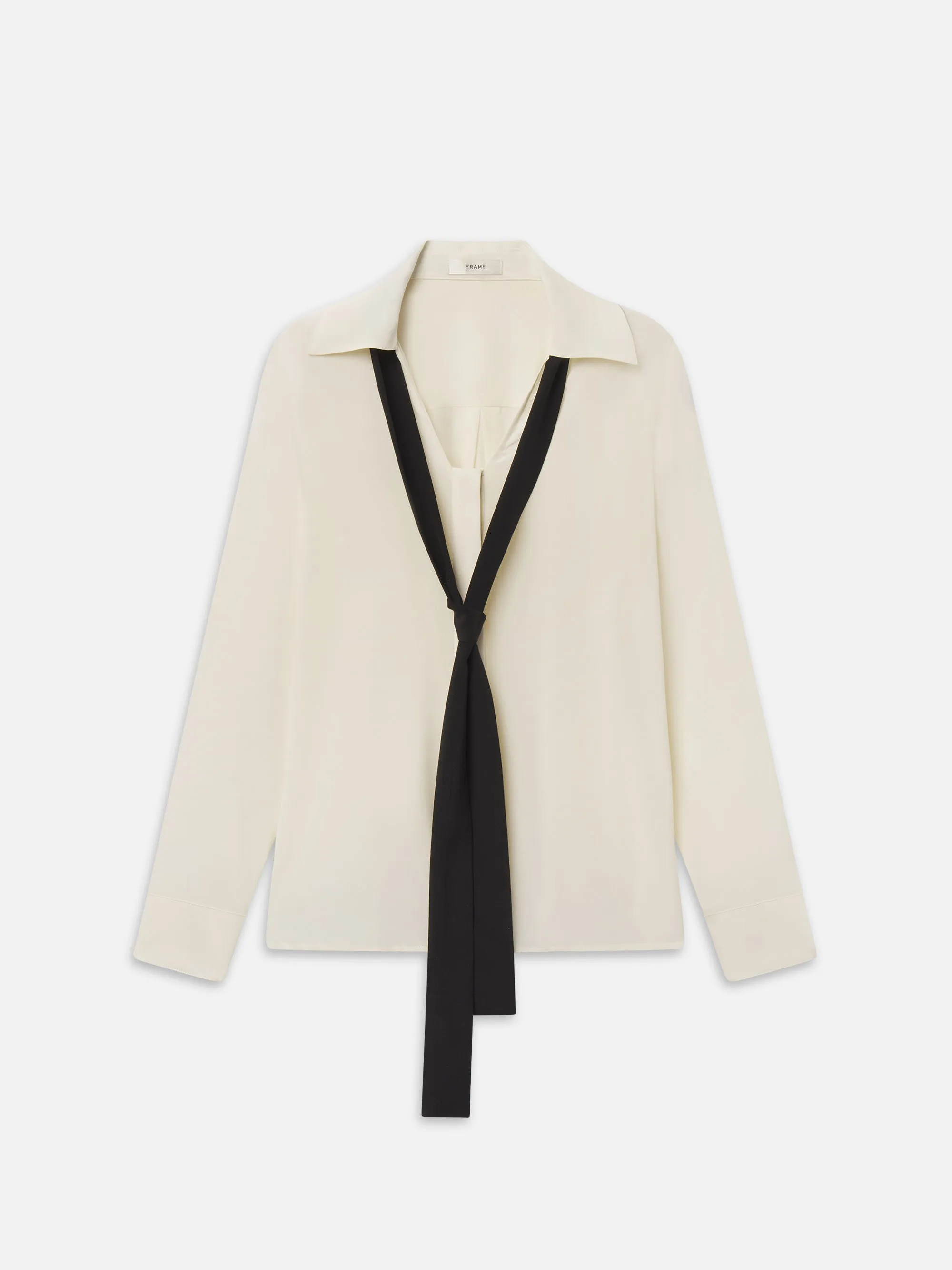 The Contrast Tie Shirt -- Cream sold by Frame Denim