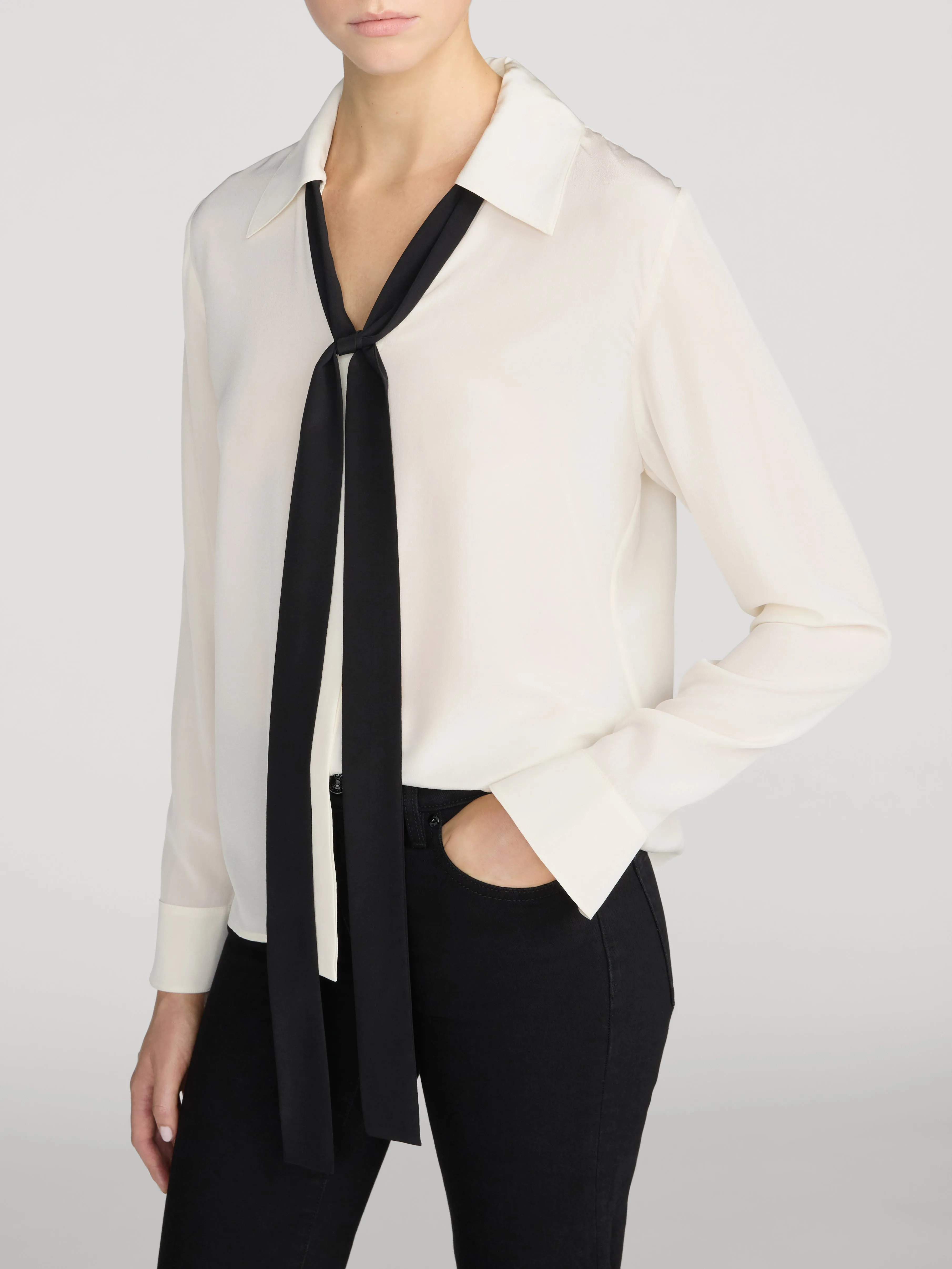 The Contrast Tie Shirt -- Cream sold by Frame Denim product image thumbnail 4