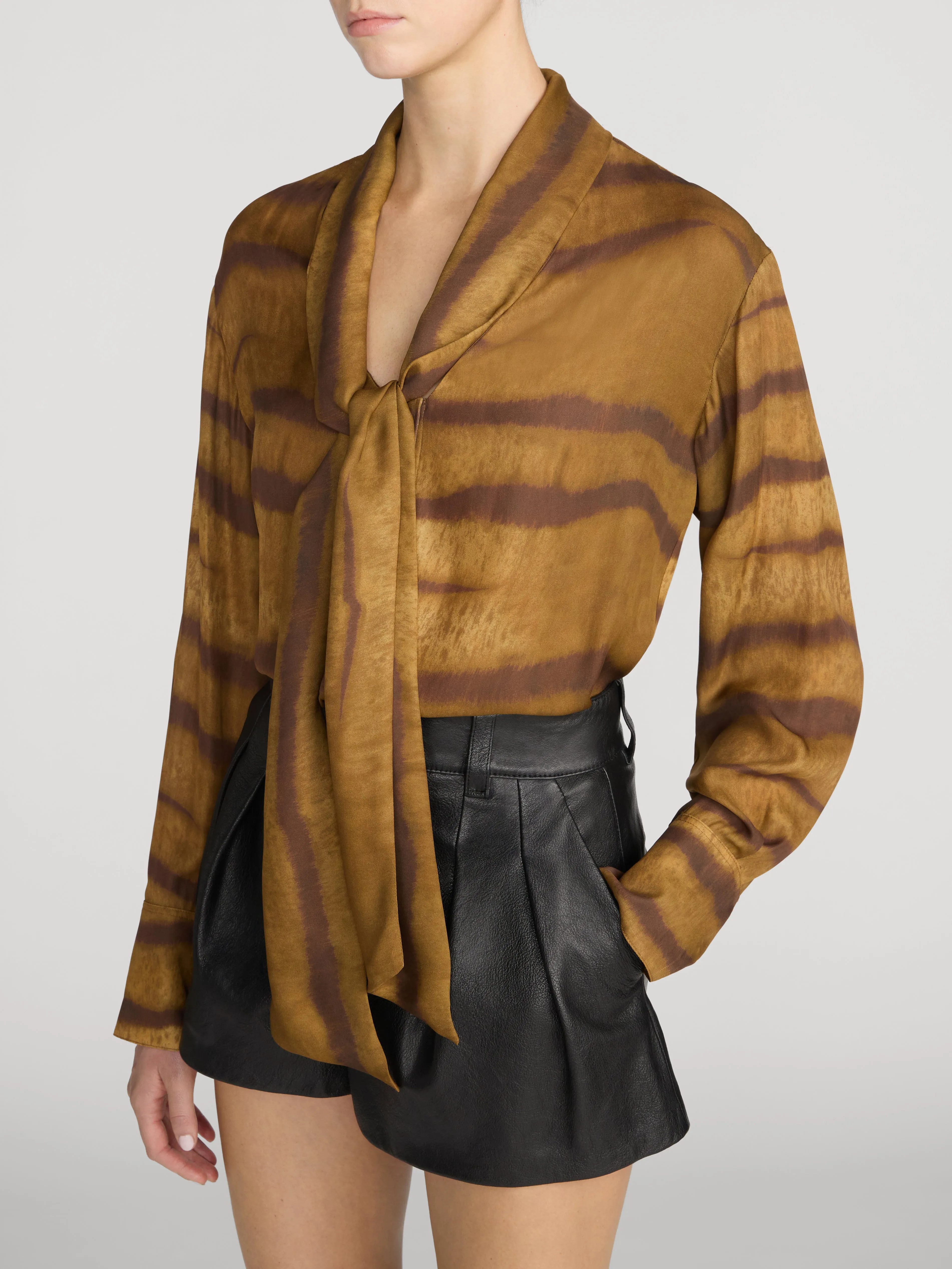 The Silk Oversized Tie Shirt -- Light Tiger Multi sold by Frame Denim product image thumbnail 4