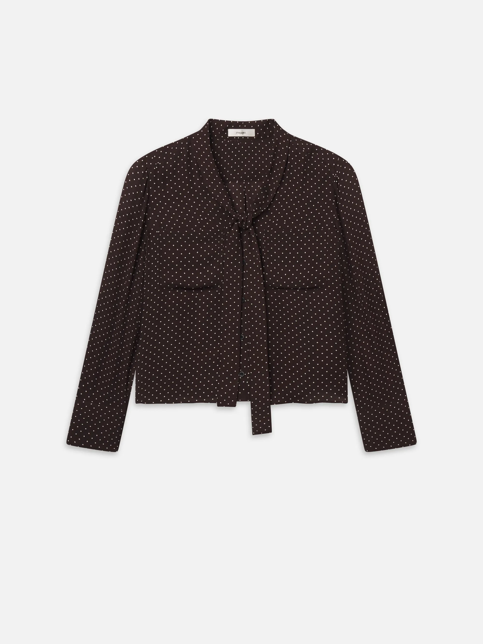 The Modern Tie Blouse -- Mahogany Polka Dot sold by Frame Denim