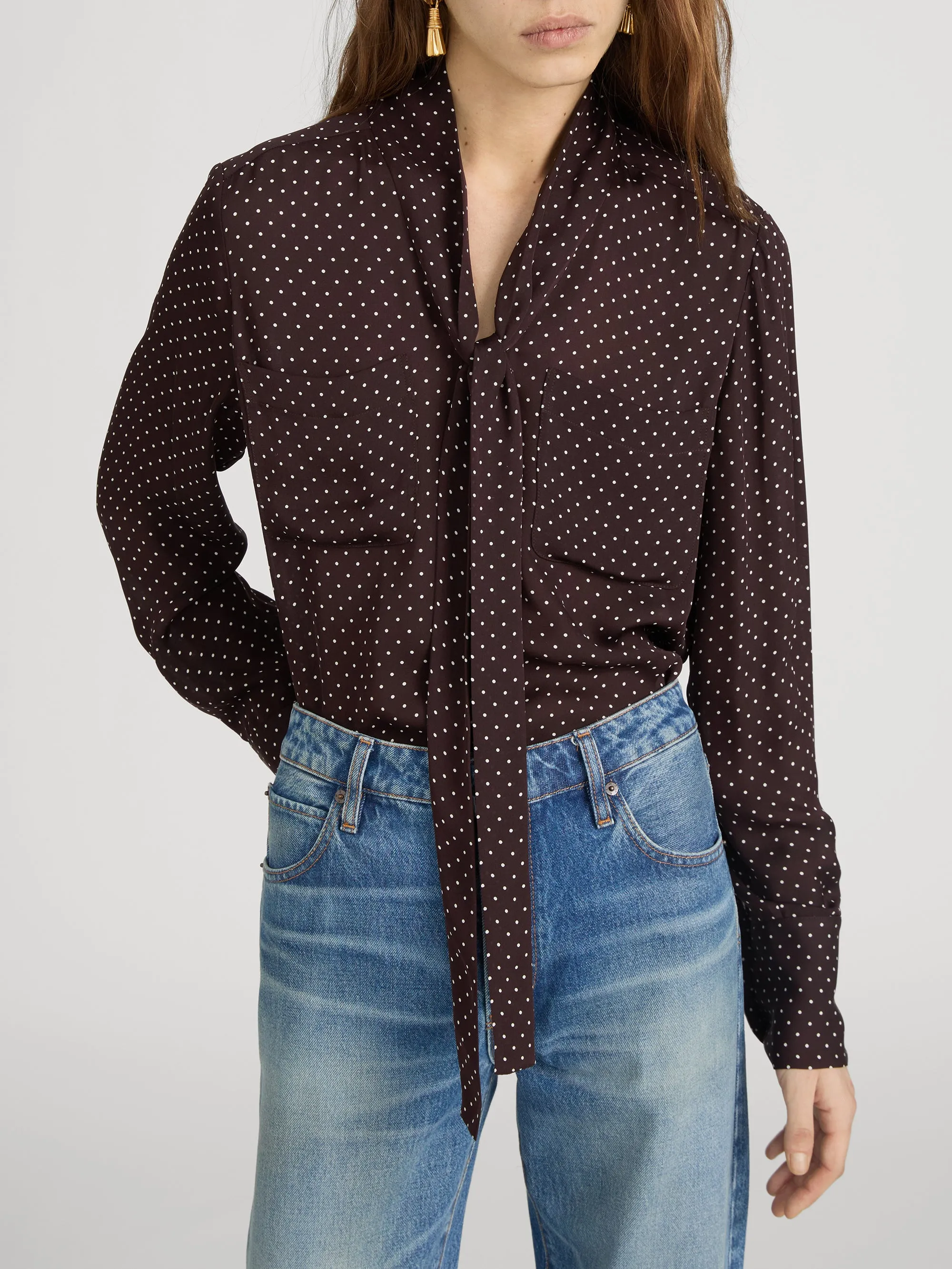 The Modern Tie Blouse -- Mahogany Polka Dot sold by Frame Denim product image thumbnail 3