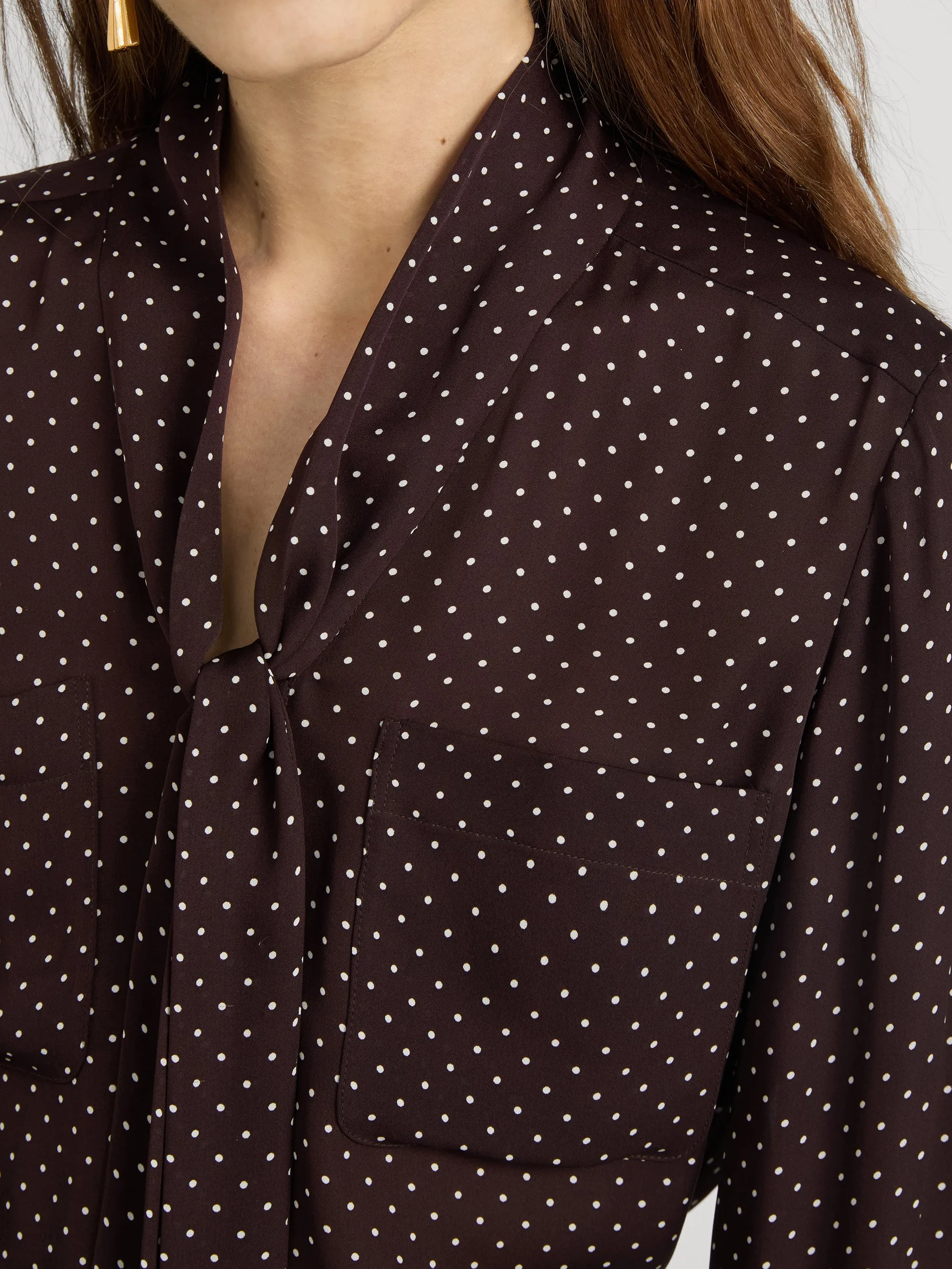 The Modern Tie Blouse -- Mahogany Polka Dot sold by Frame Denim product image thumbnail 5