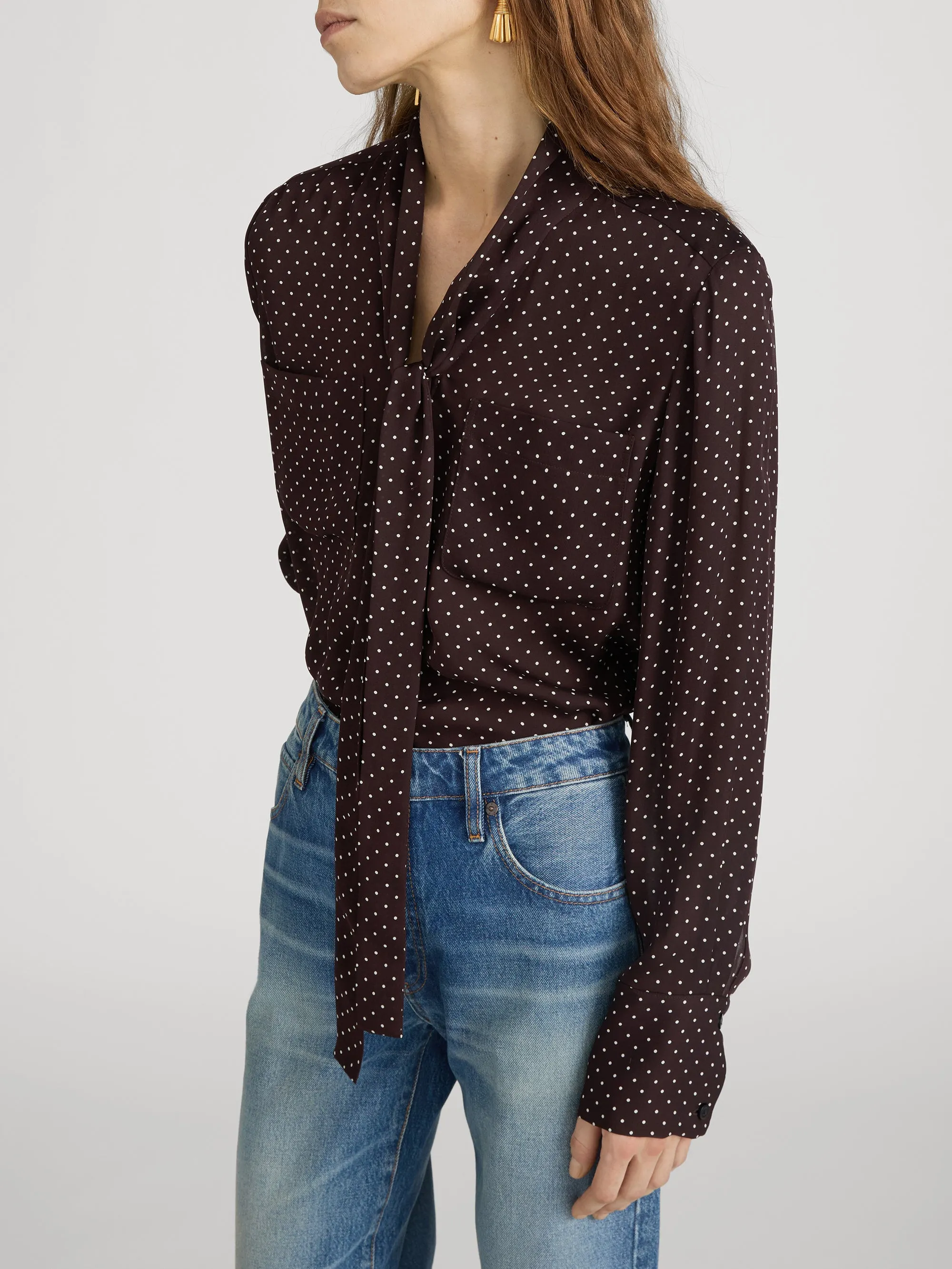 The Modern Tie Blouse -- Mahogany Polka Dot sold by Frame Denim product image thumbnail 4
