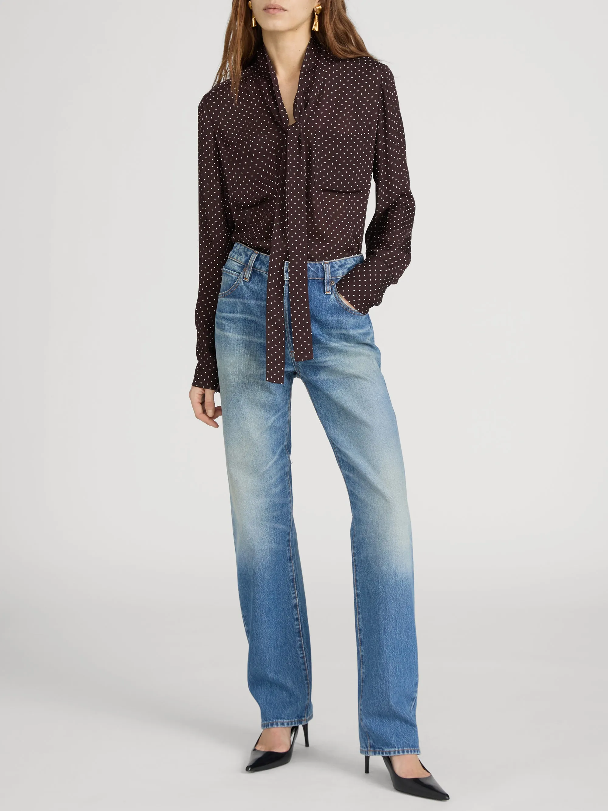 The Modern Tie Blouse -- Mahogany Polka Dot sold by Frame Denim product image thumbnail 2