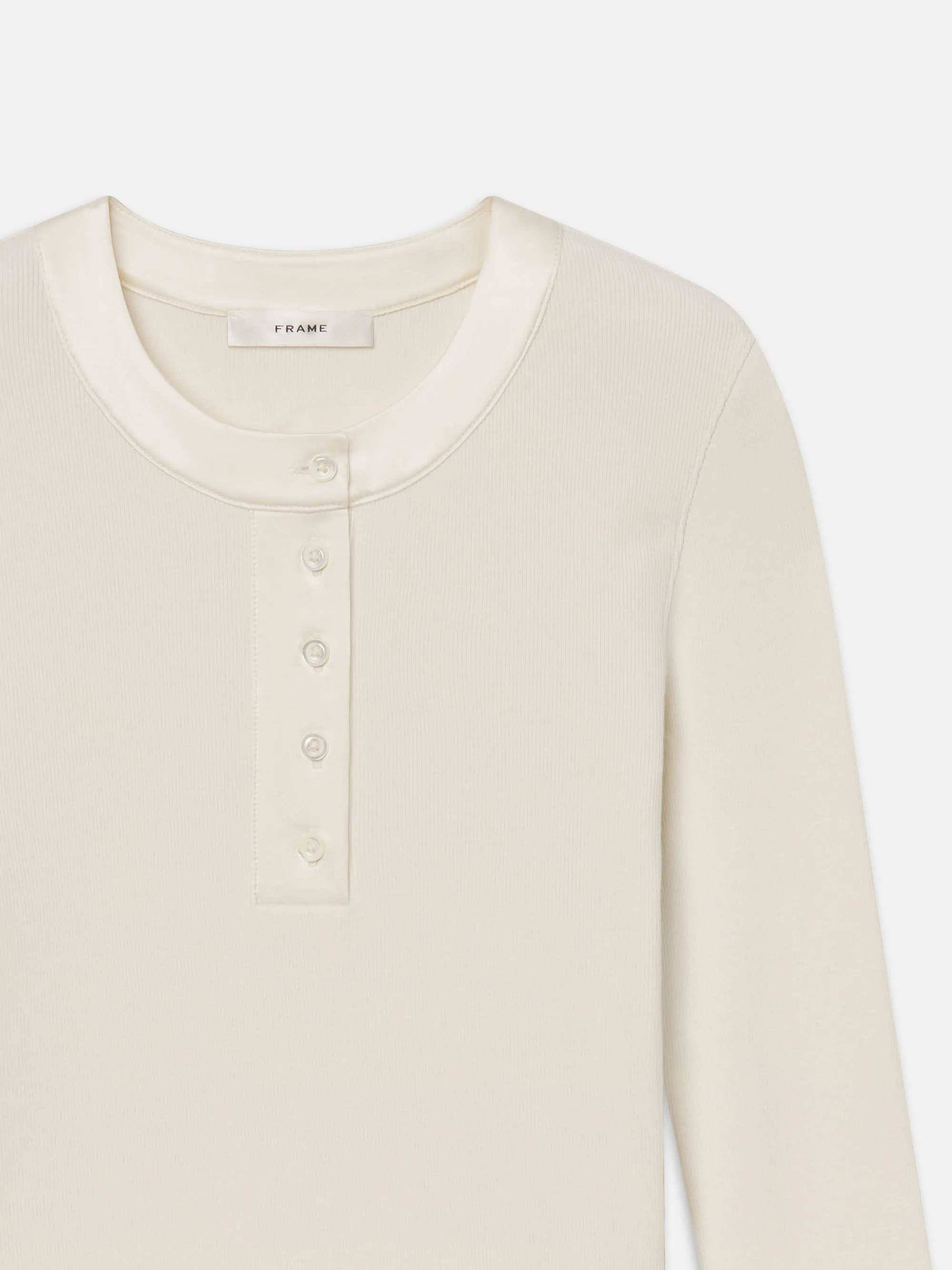 The Satin Trim Rib Henley -- Cream sold by Frame Denim product image thumbnail 3