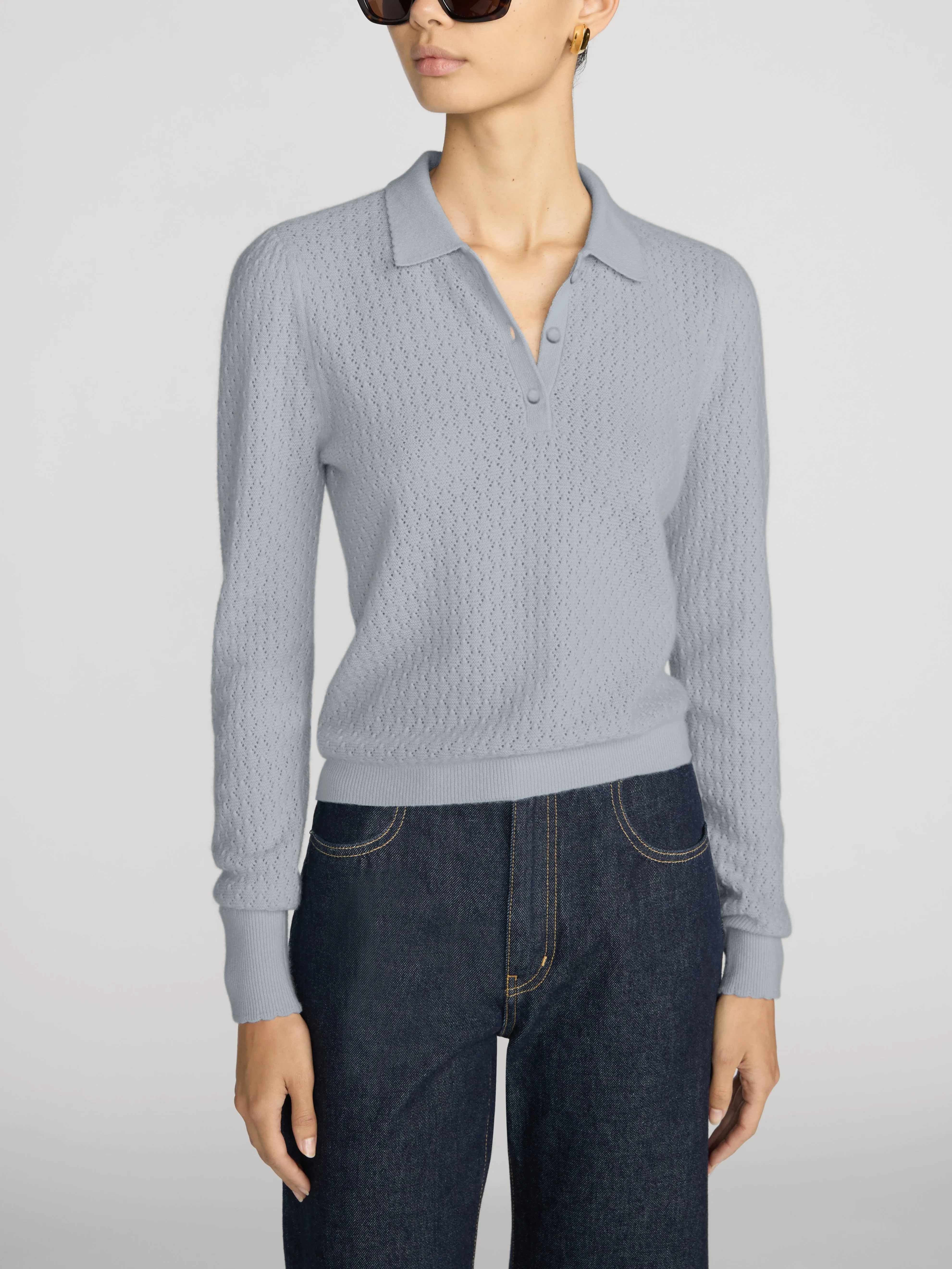 The Long Sleeve Honeycomb Polo -- Grey Blue sold by Frame Denim product image thumbnail 3