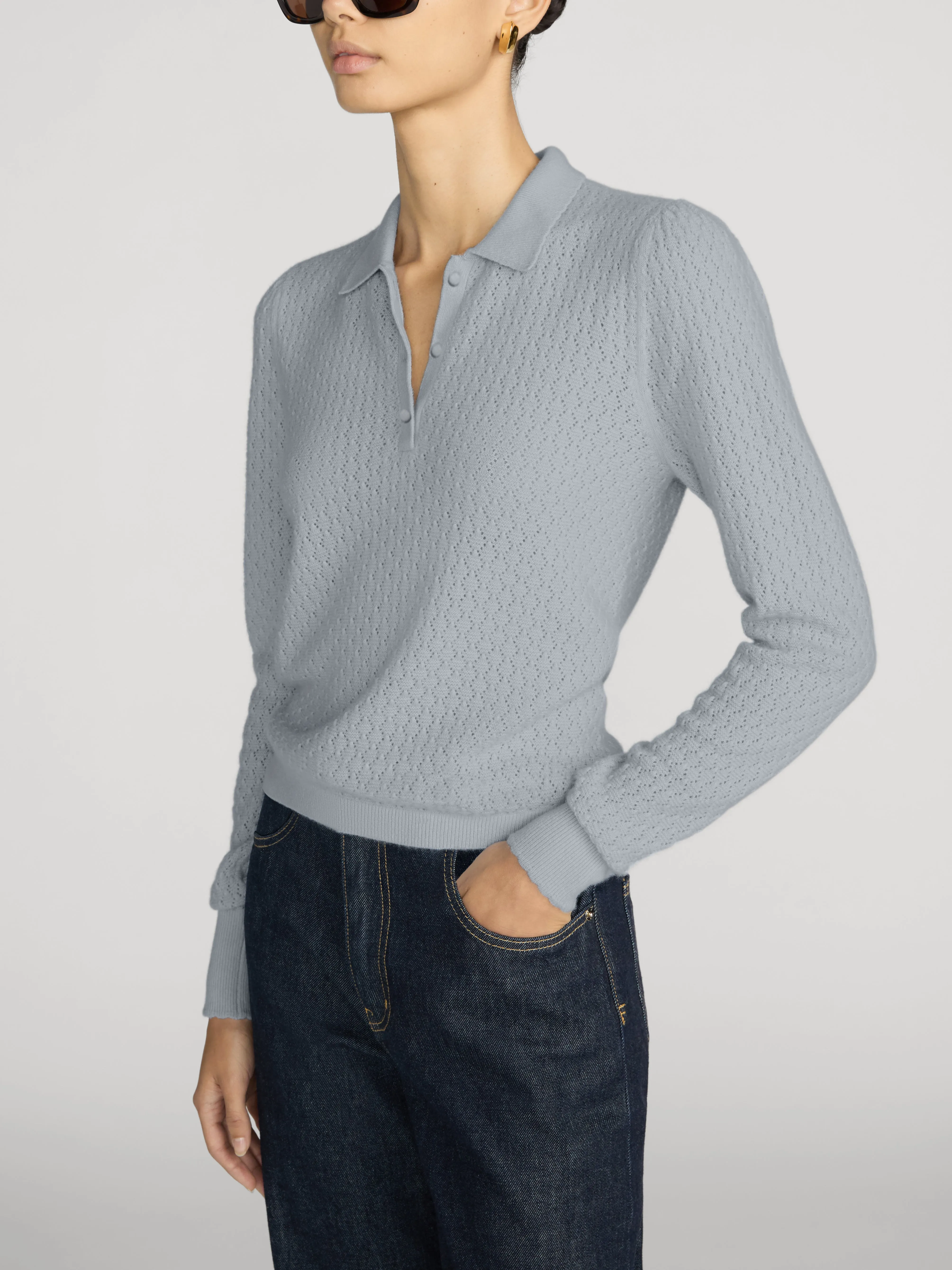 The Long Sleeve Honeycomb Polo -- Grey Blue sold by Frame Denim product image thumbnail 4