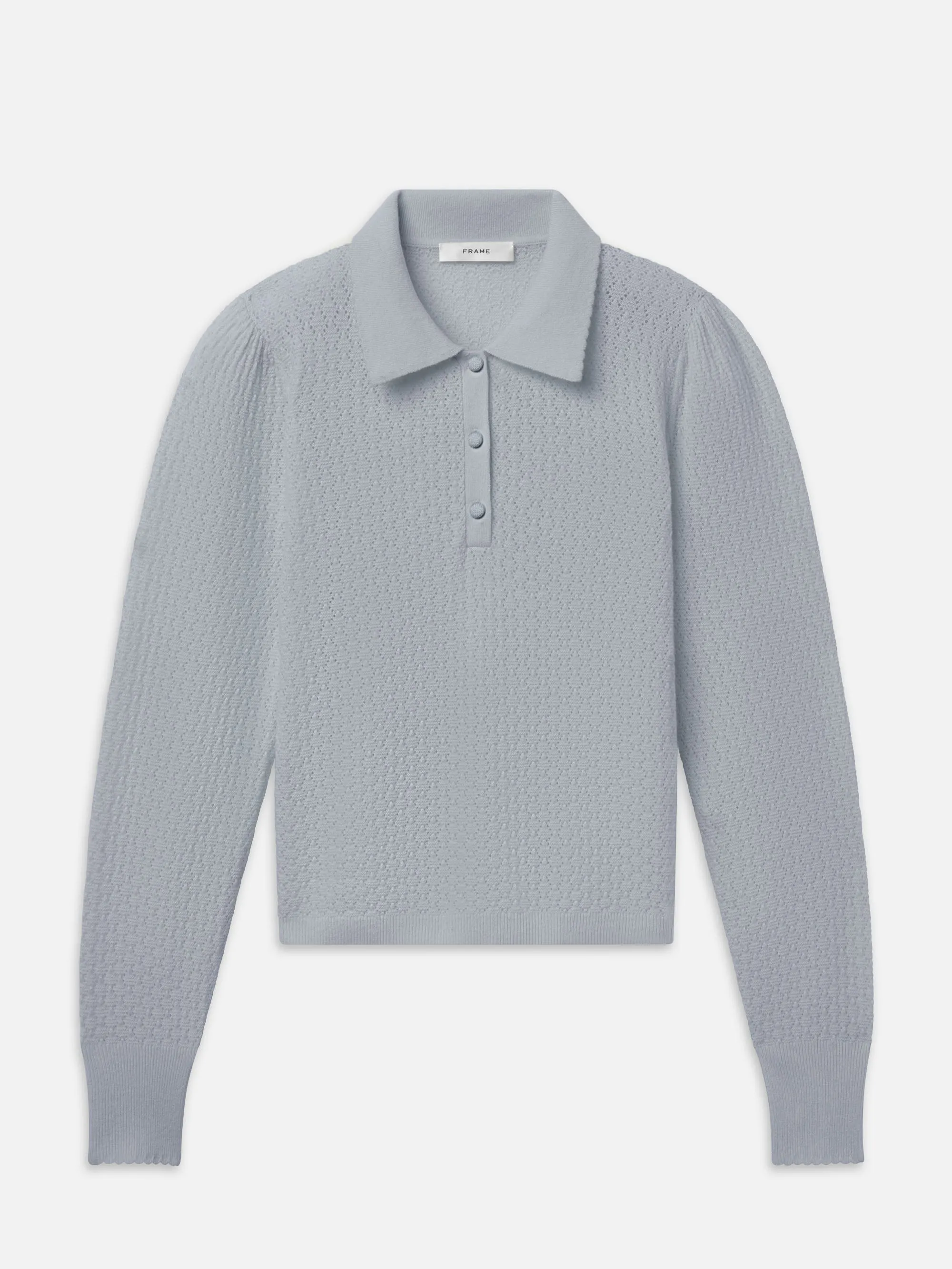 The Long Sleeve Honeycomb Polo -- Grey Blue sold by Frame Denim