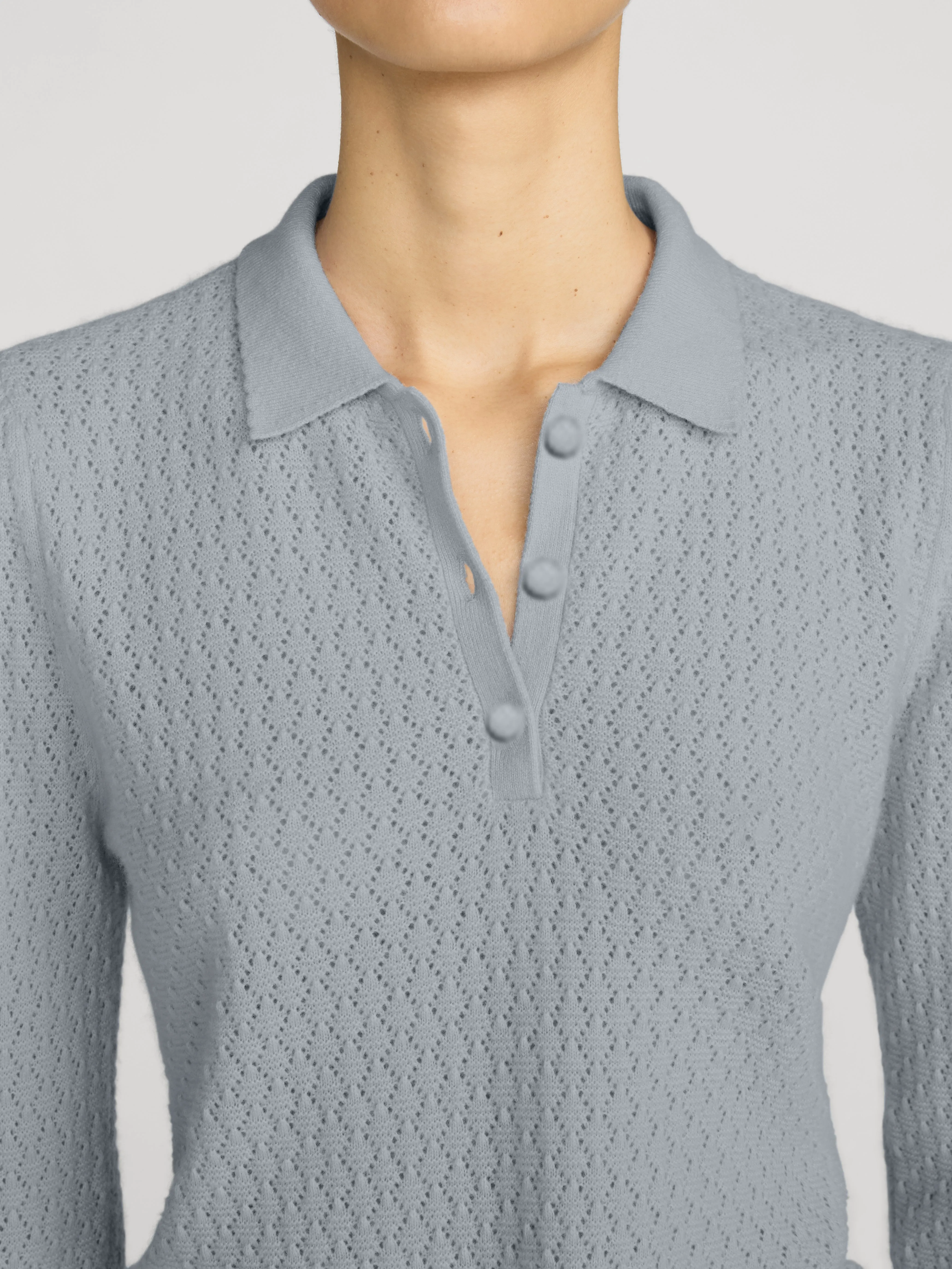 The Long Sleeve Honeycomb Polo -- Grey Blue sold by Frame Denim product image thumbnail 5