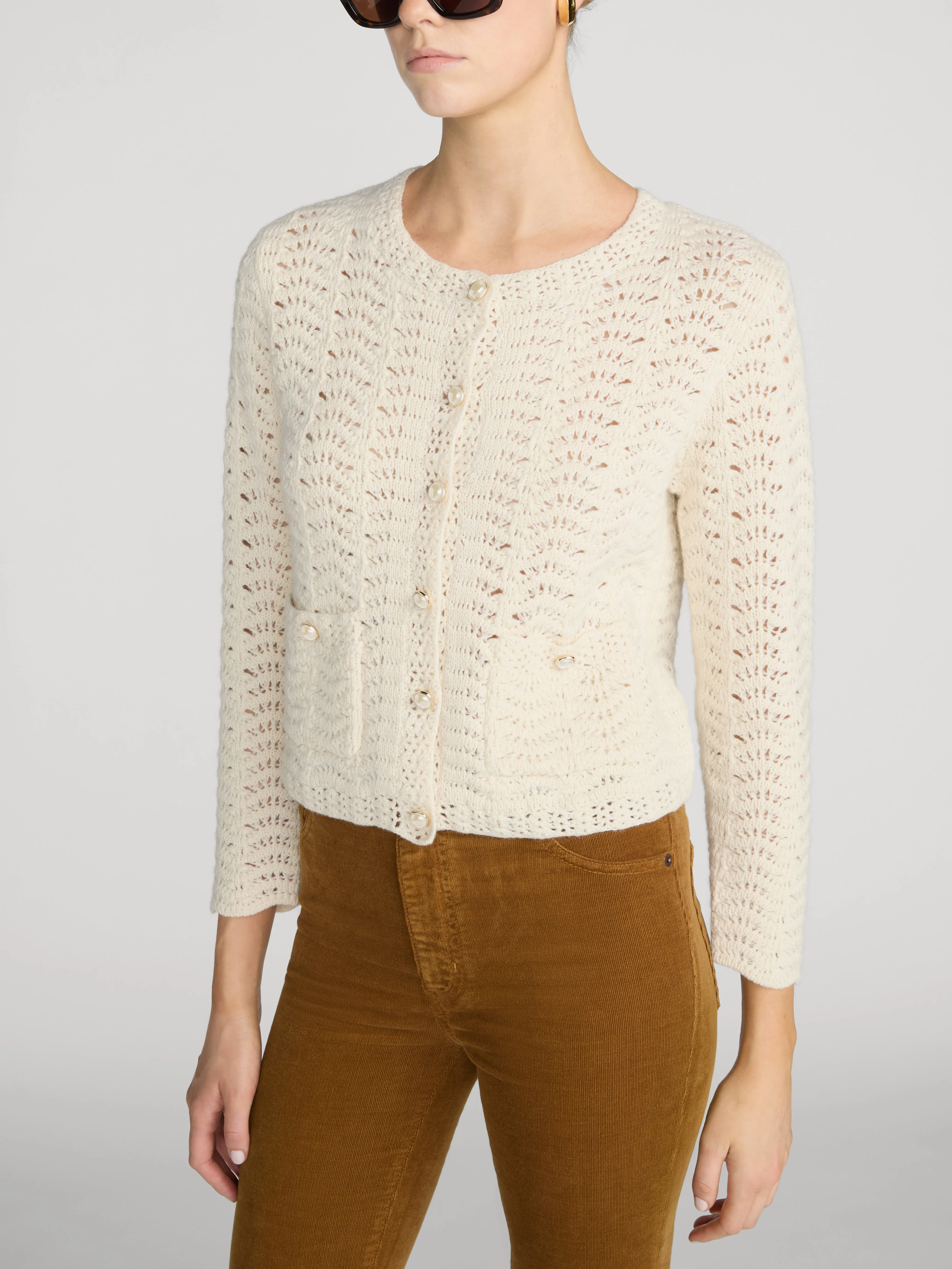 The Chevron Knit Cardi -- Biscuit sold by Frame Denim product image thumbnail 4
