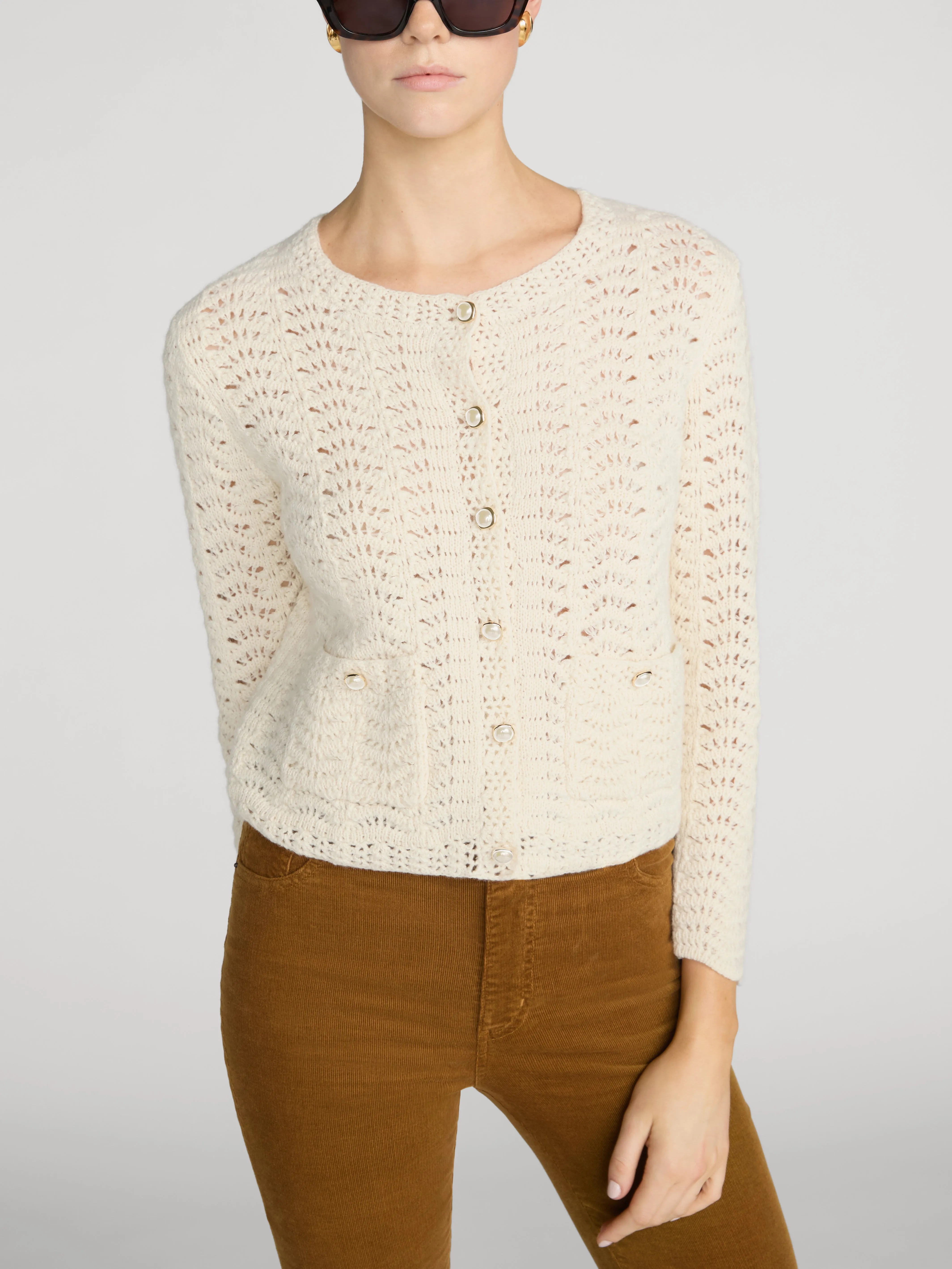 The Chevron Knit Cardi -- Biscuit sold by Frame Denim product image thumbnail 3