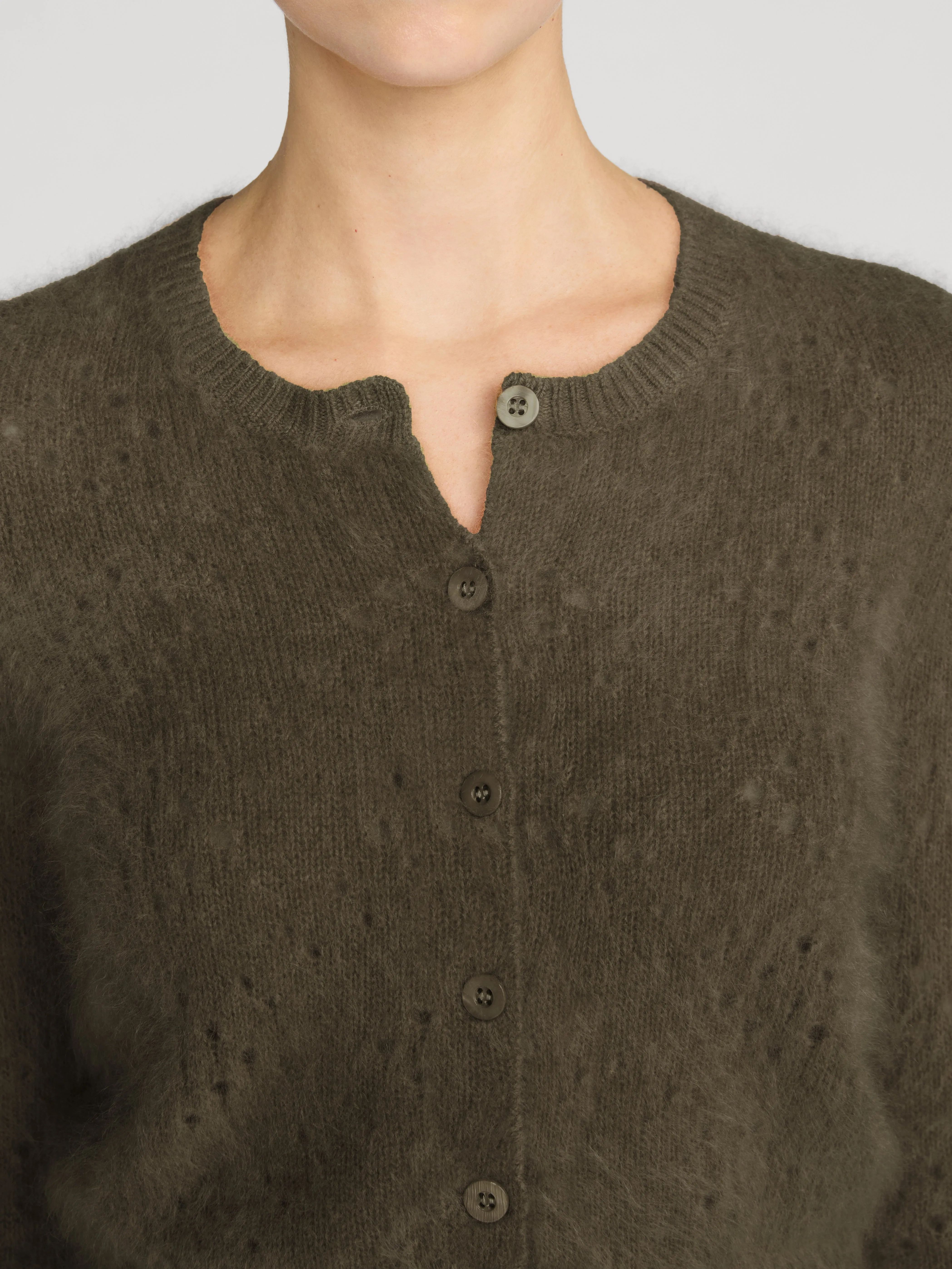 The Cashmere Airy Teddy Cardi -- Deep Olive sold by Frame Denim product image thumbnail 5