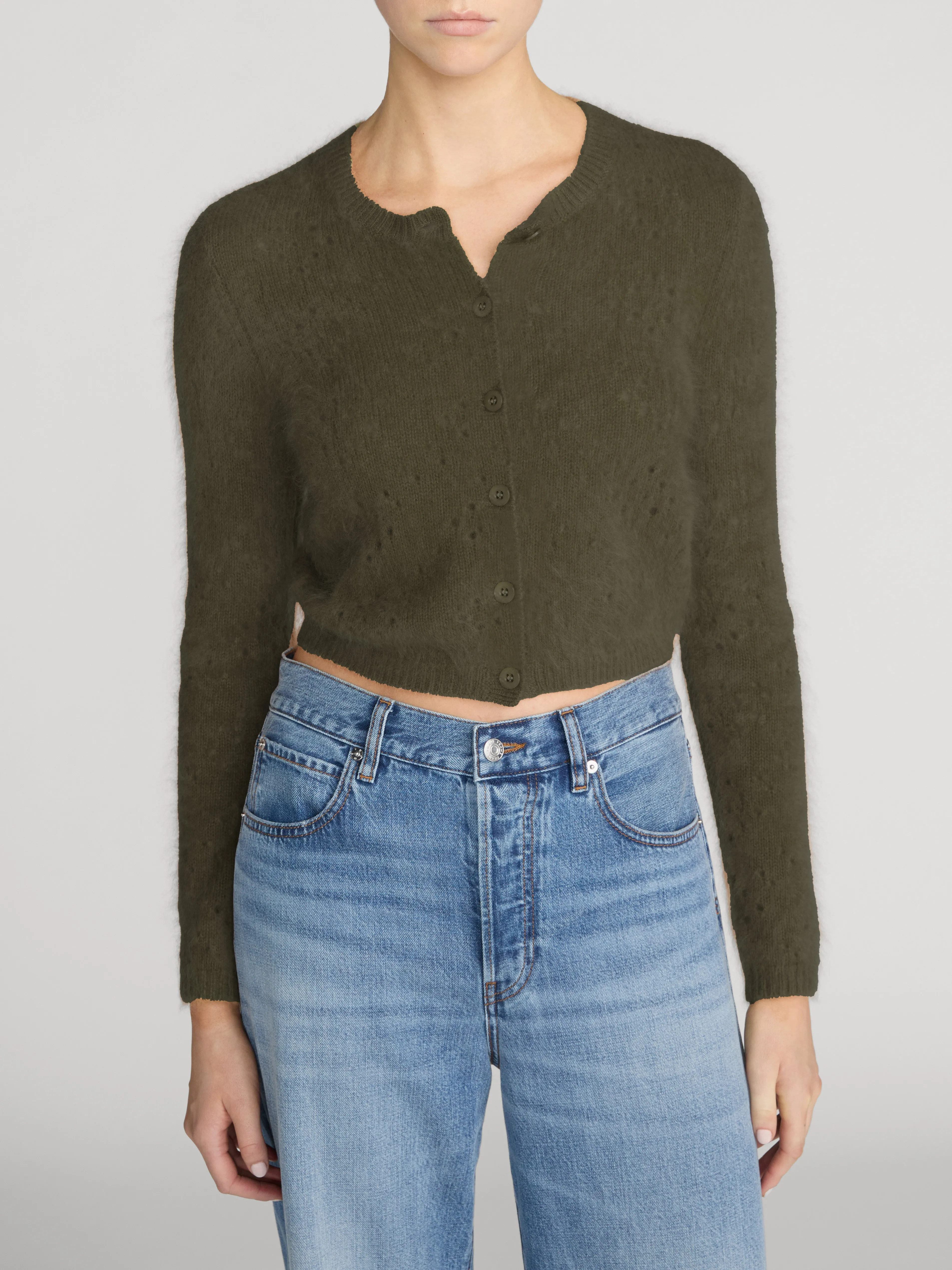 The Cashmere Airy Teddy Cardi -- Deep Olive sold by Frame Denim product image thumbnail 3