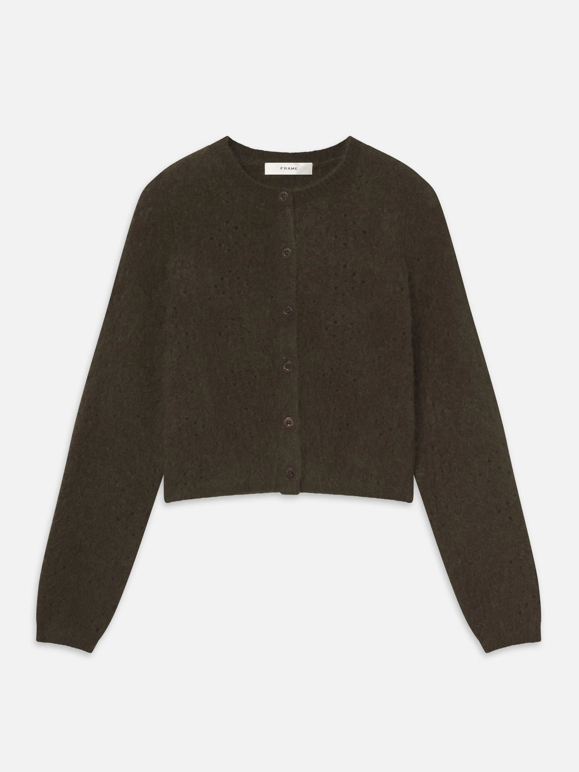 The Cashmere Airy Teddy Cardi -- Deep Olive sold by Frame Denim