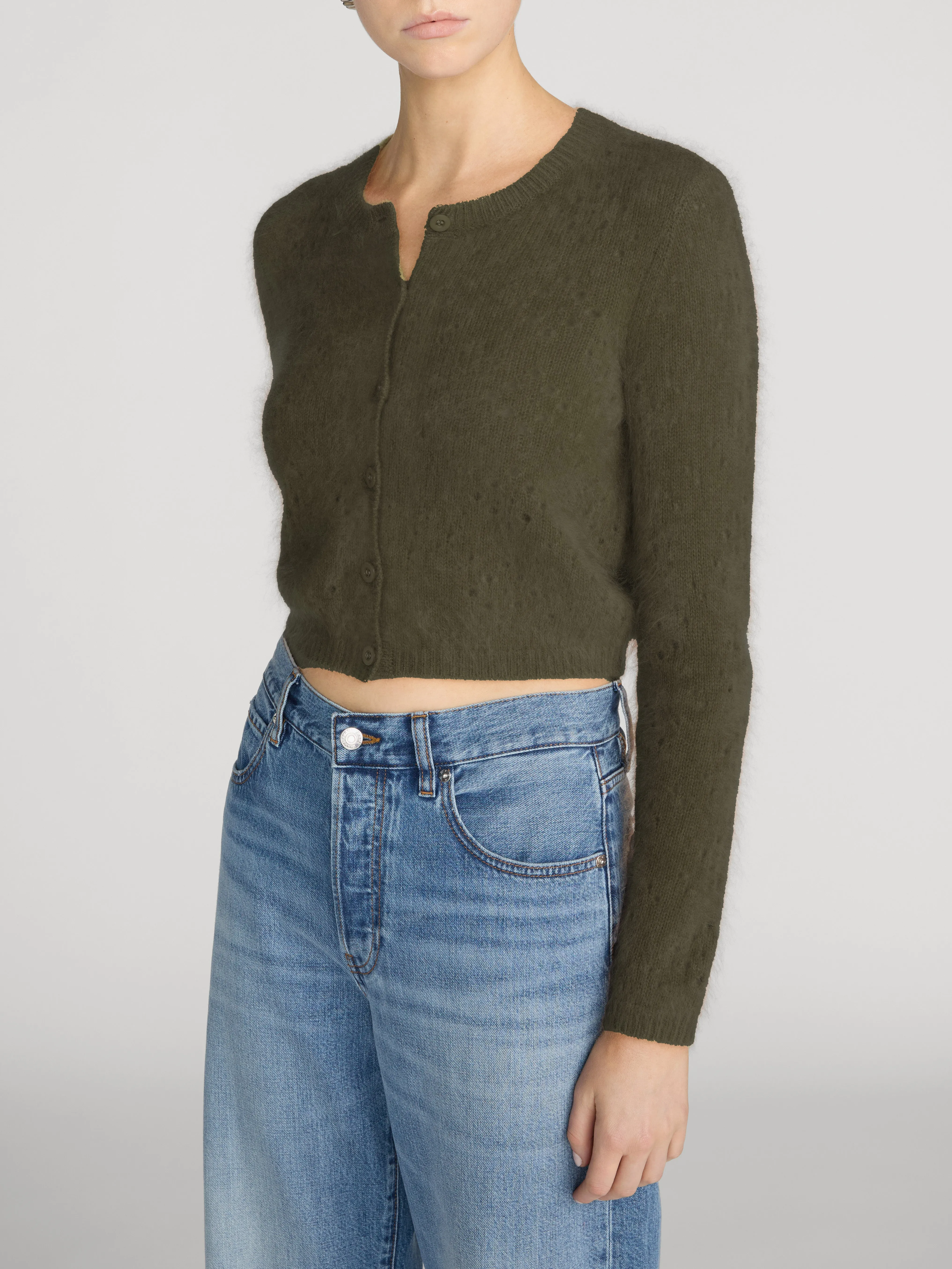 The Cashmere Airy Teddy Cardi -- Deep Olive sold by Frame Denim product image thumbnail 4