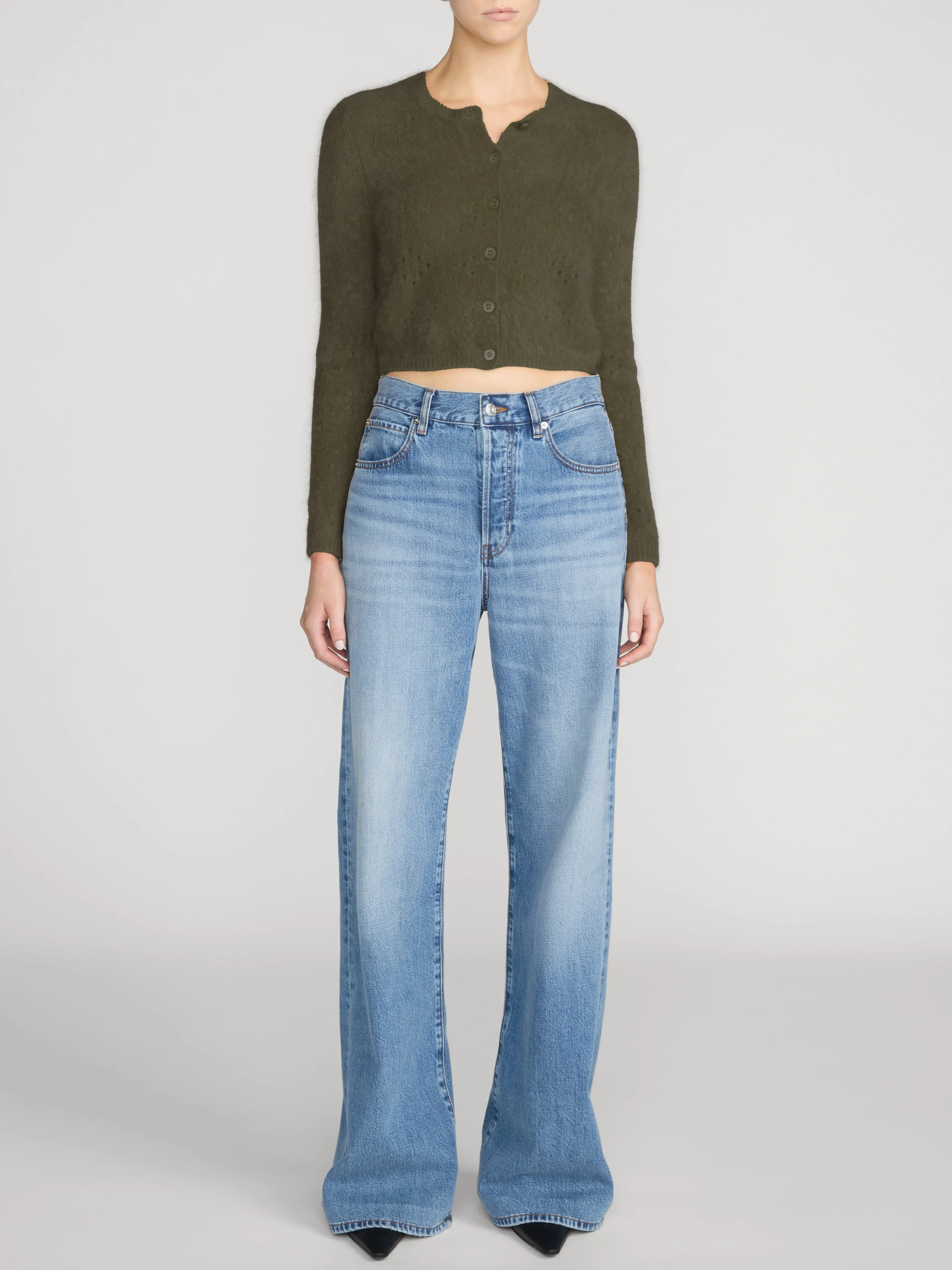 The Cashmere Airy Teddy Cardi -- Deep Olive sold by Frame Denim product image thumbnail 2
