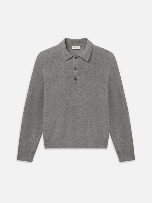 Boiled Wool Polo Sweater -- Grey Melange made by Frame Denim