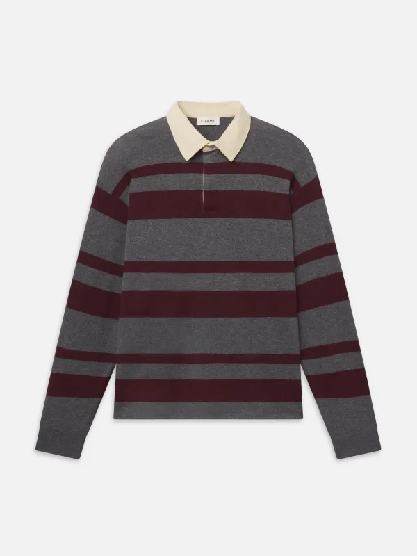 Rugby Polo Sweater -- Grey/Burgundy Stripe made by Frame Denim