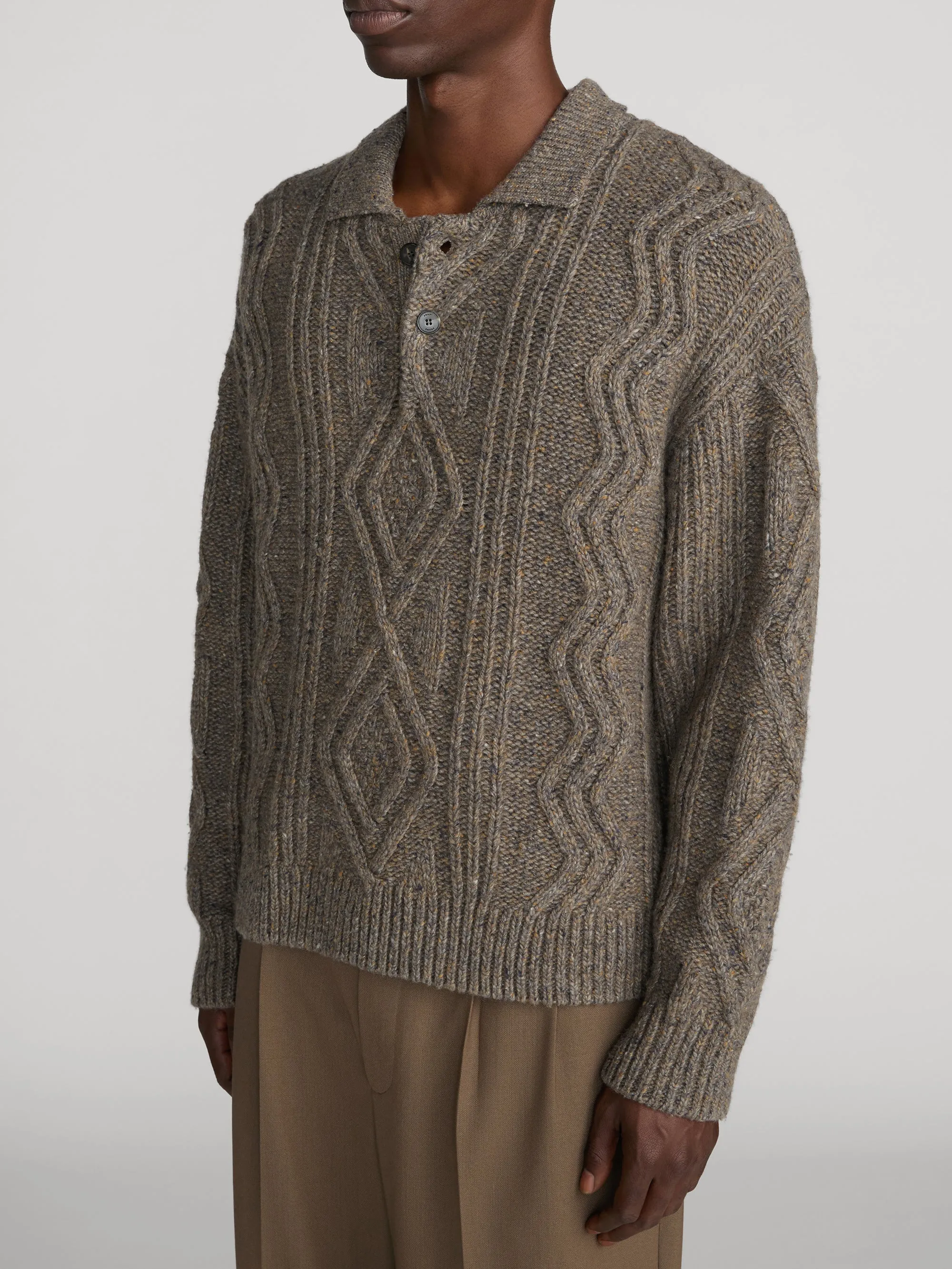 Cable Polo Sweater -- Brown Olive sold by Frame Denim product image thumbnail 4