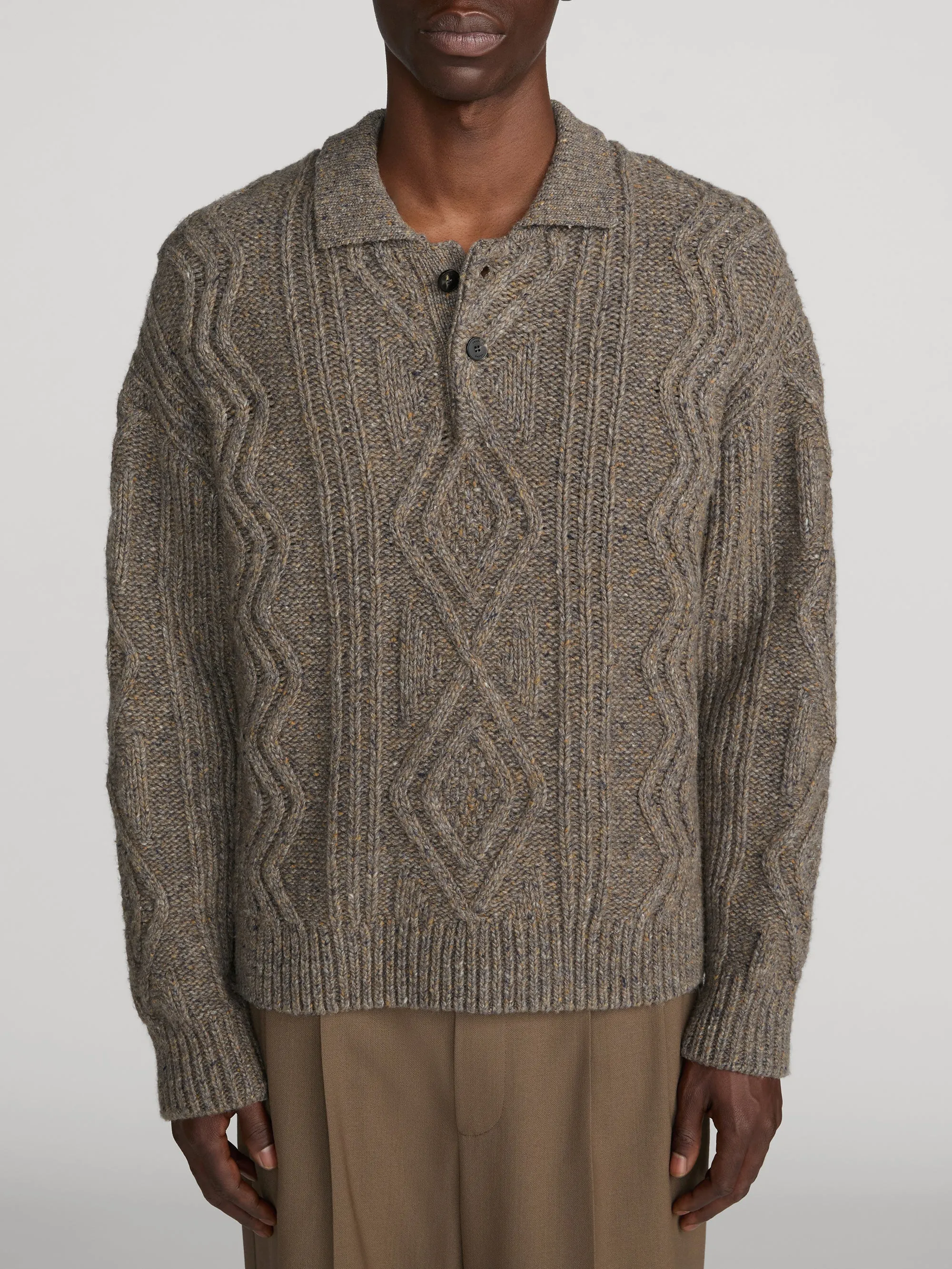 Cable Polo Sweater -- Brown Olive sold by Frame Denim product image thumbnail 3