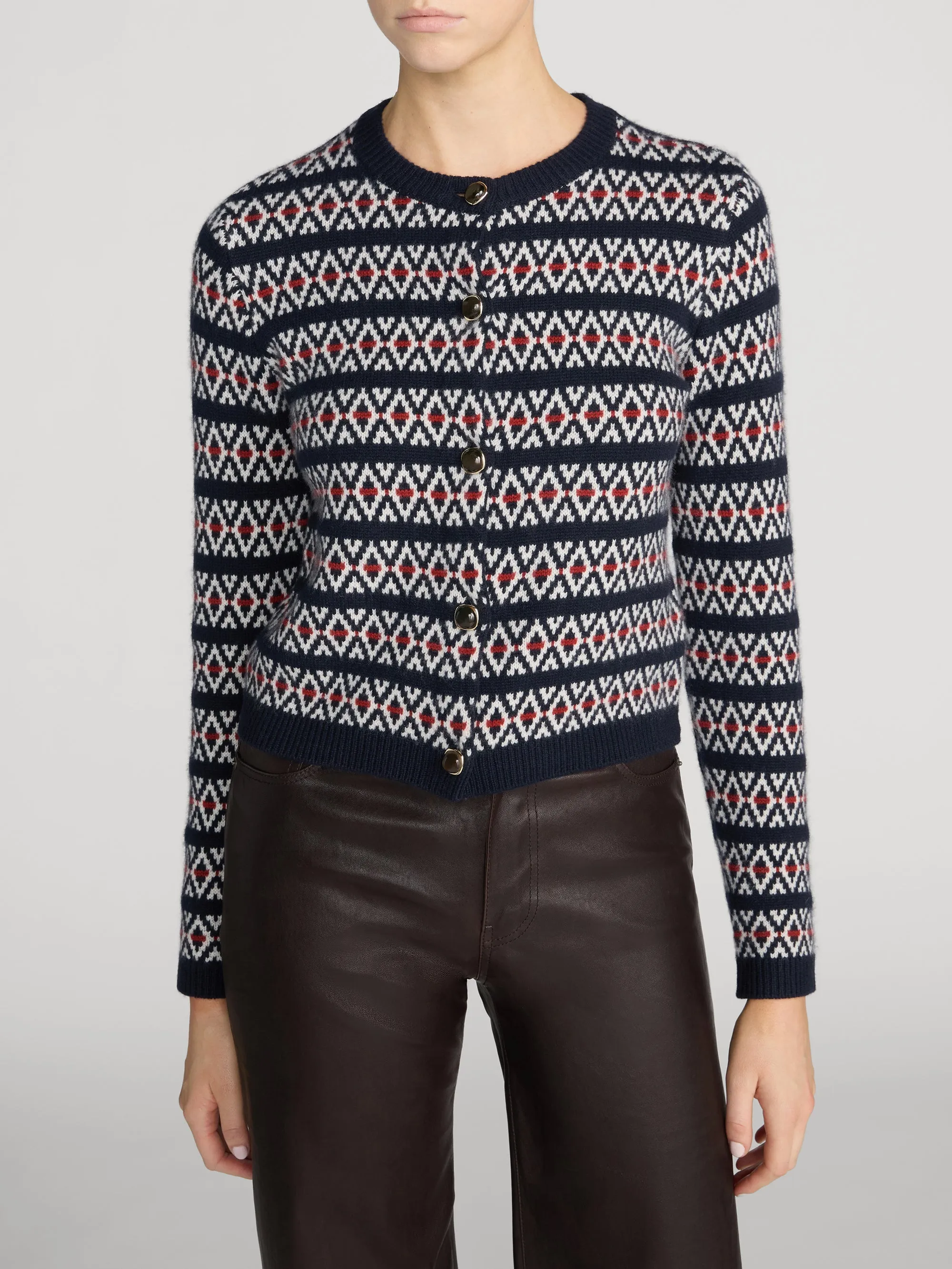The Cashmere Cardi -- Navy Fairisle sold by Frame Denim product image thumbnail 3