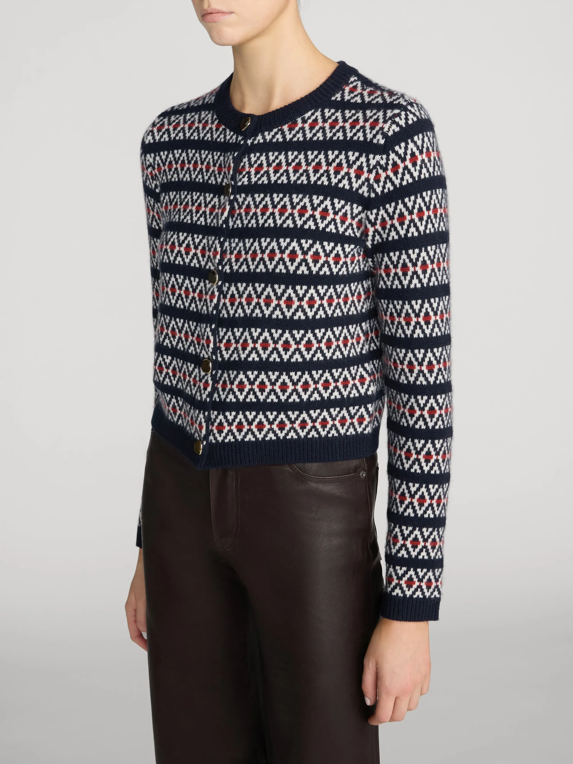 The Cashmere Cardi -- Navy Fairisle sold by Frame Denim product image thumbnail 4