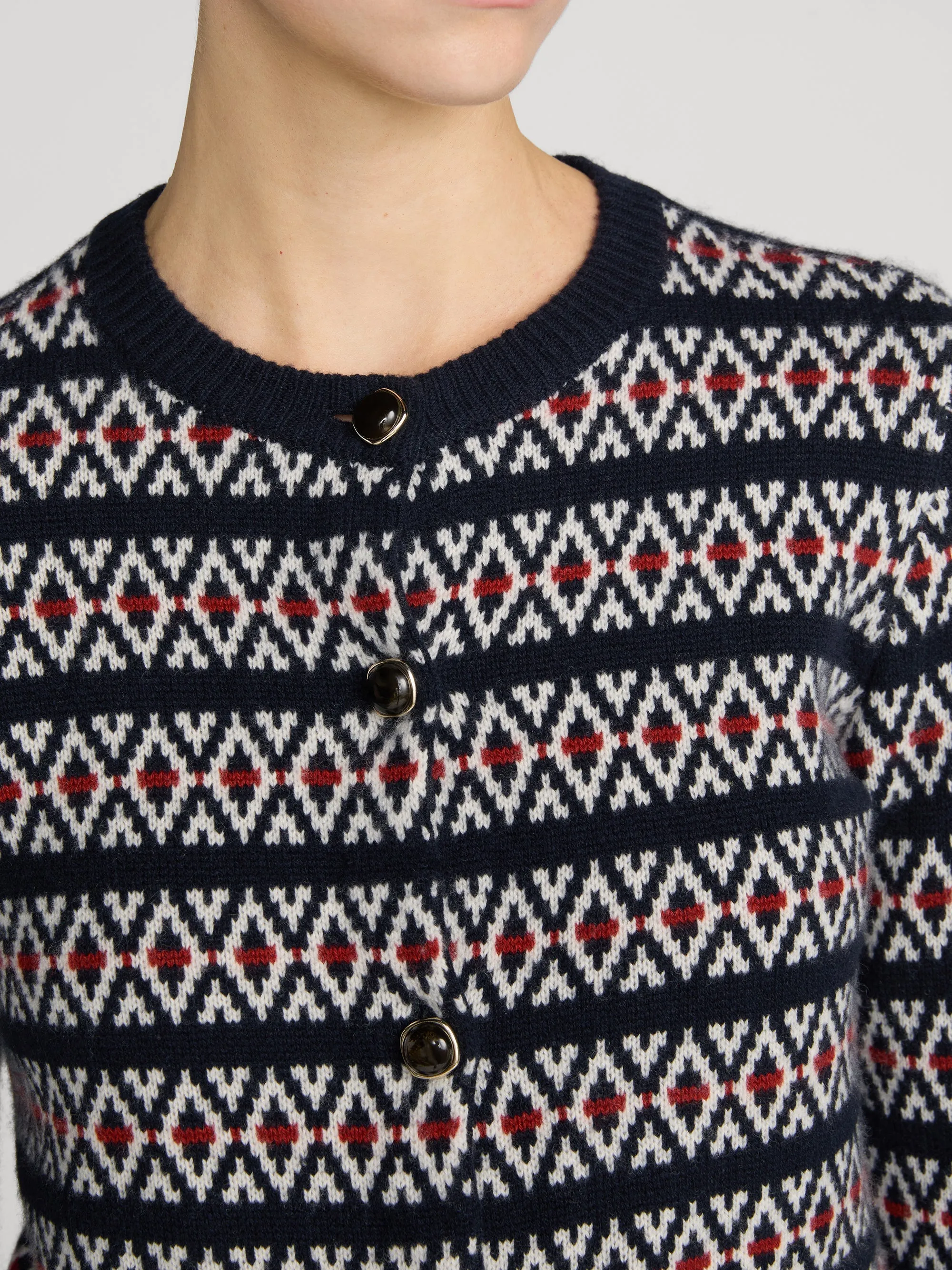 The Cashmere Cardi -- Navy Fairisle sold by Frame Denim product image thumbnail 5