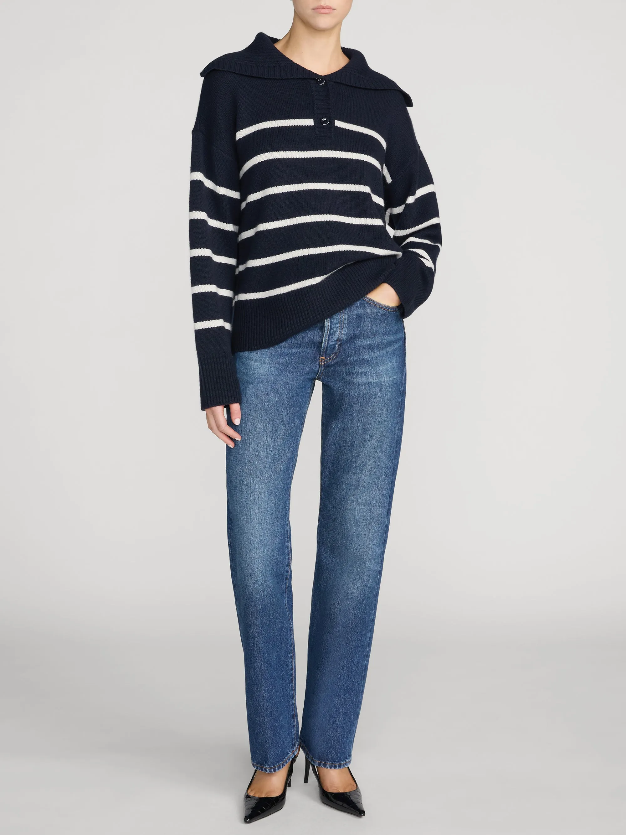 The Cashmere Sailor Sweater -- Navy Stripe sold by Frame Denim product image thumbnail 2