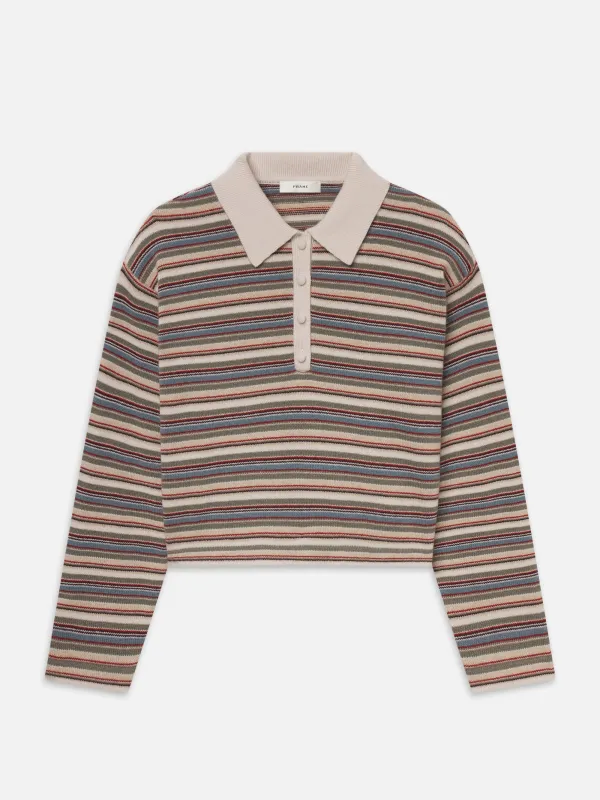 The Quad Polo -- Sky Blue Multi Stripe made by Frame Denim