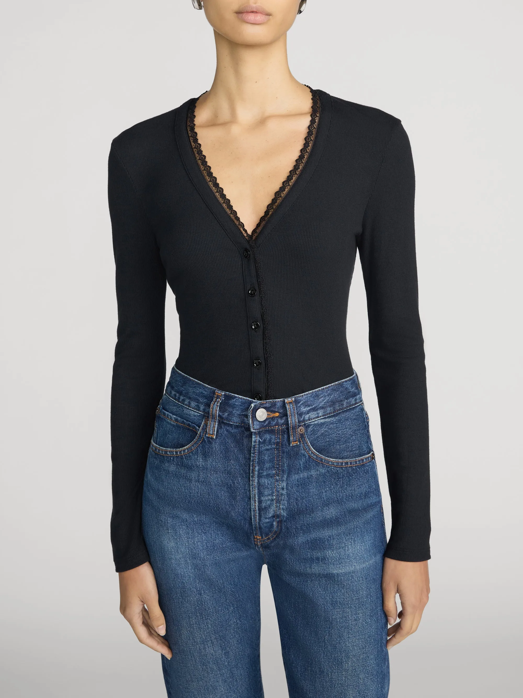 The Rib Trim Cardi -- Black sold by Frame Denim product image thumbnail 3