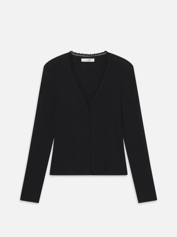 The Rib Trim Cardi -- Black made by Frame Denim